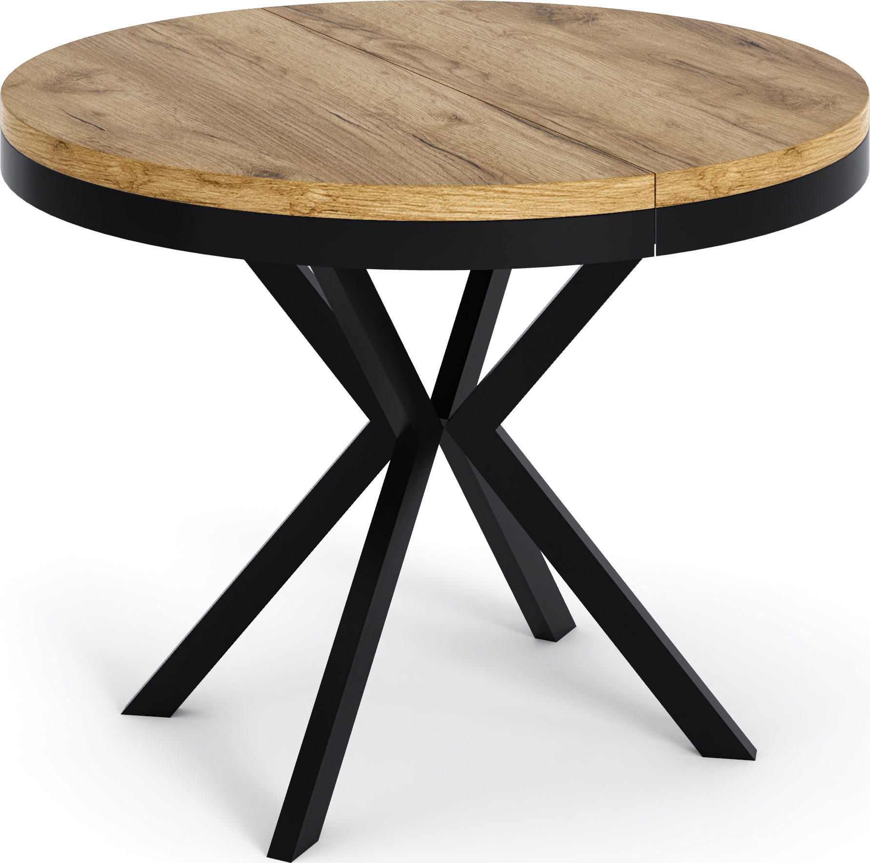 ESSTISCH Ross runder ausziehbarer, Craft Eiche 120-200/120/76 cm - Eiche Wotan/Schwarz, Holzwerkstoff/Metall (120/120/76cm) - WFL GROUP