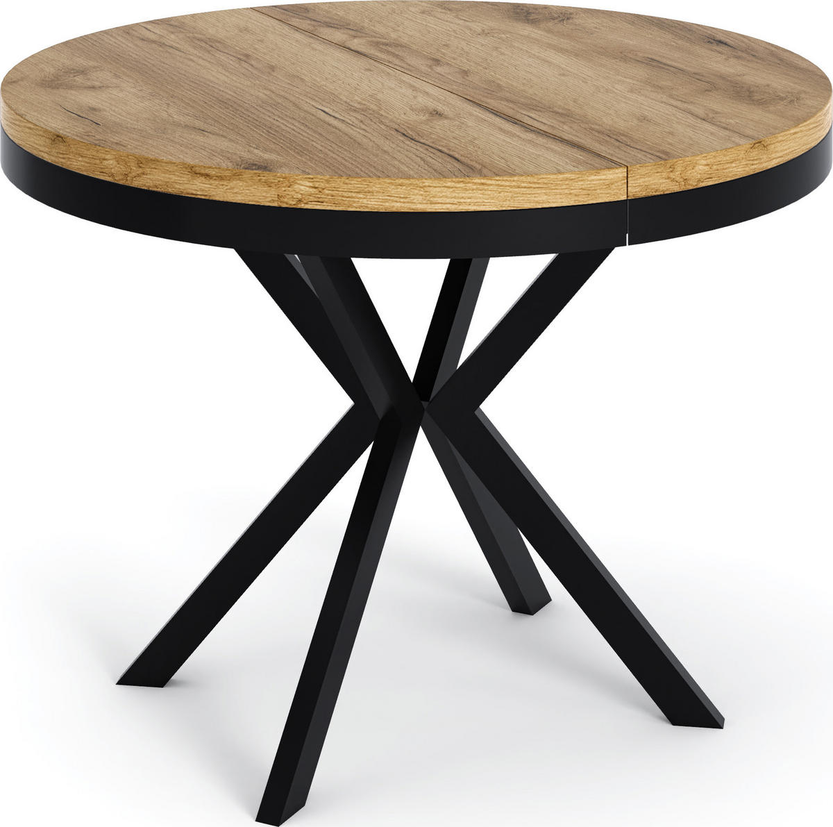 ESSTISCH Ross runder ausziehbarer, Craft Eiche 120-200/120/76 cm - Eiche Wotan/Schwarz, Holzwerkstoff/Metall (120/120/76cm) - WFL GROUP