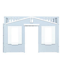 KINDERBETT Blau Liegefläche 90/200 cm, Hochbett, Fenstergestaltung - Weiß, Holz (90/200cm) - PANGIVO