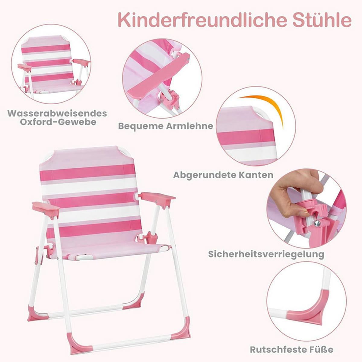 KINDER-SITZGRUPPE mit Sonnenschirm rosa(4-tlg) - Pink, Metall - COSTWAY