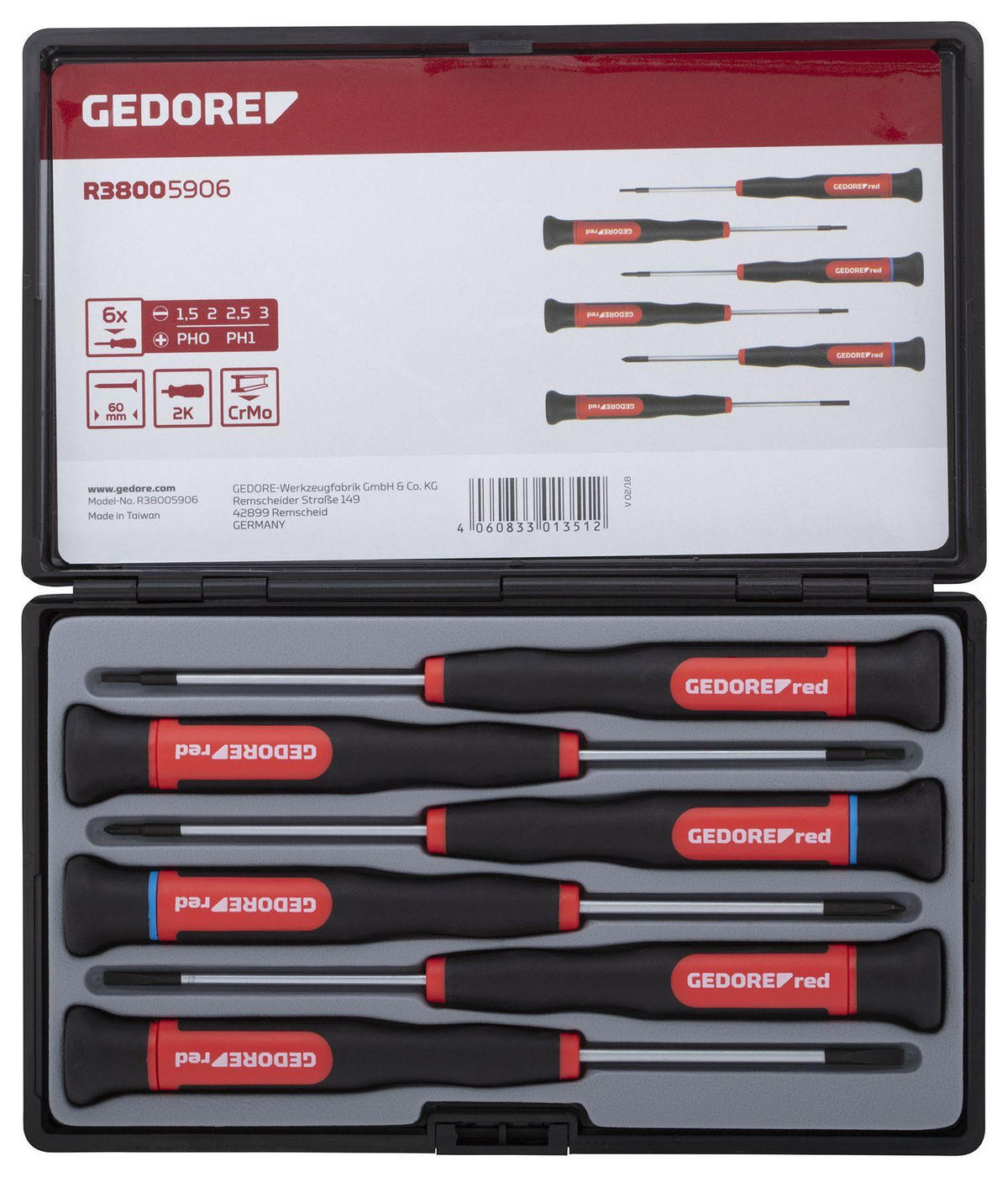 R38005906 2K-ELEKTRONIKSCHRAUBENDREHER-SATZ PH+SL 6-TEILIG - Multicolor, Kunststoff/Metall (23/27cm) - Gedore