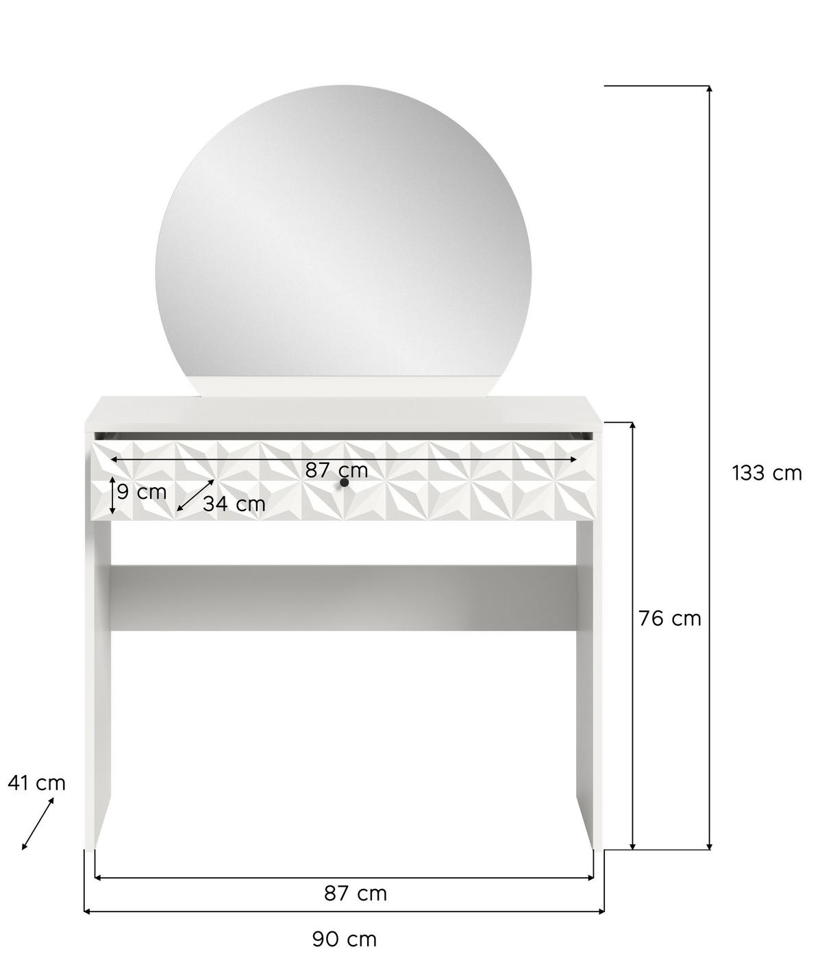 SCHMINKTISCH Glint (B/H/T: ca. 90/133/39 cm) in weiß/weiß - Weiß, Holzwerkstoff (90/133/39cm)