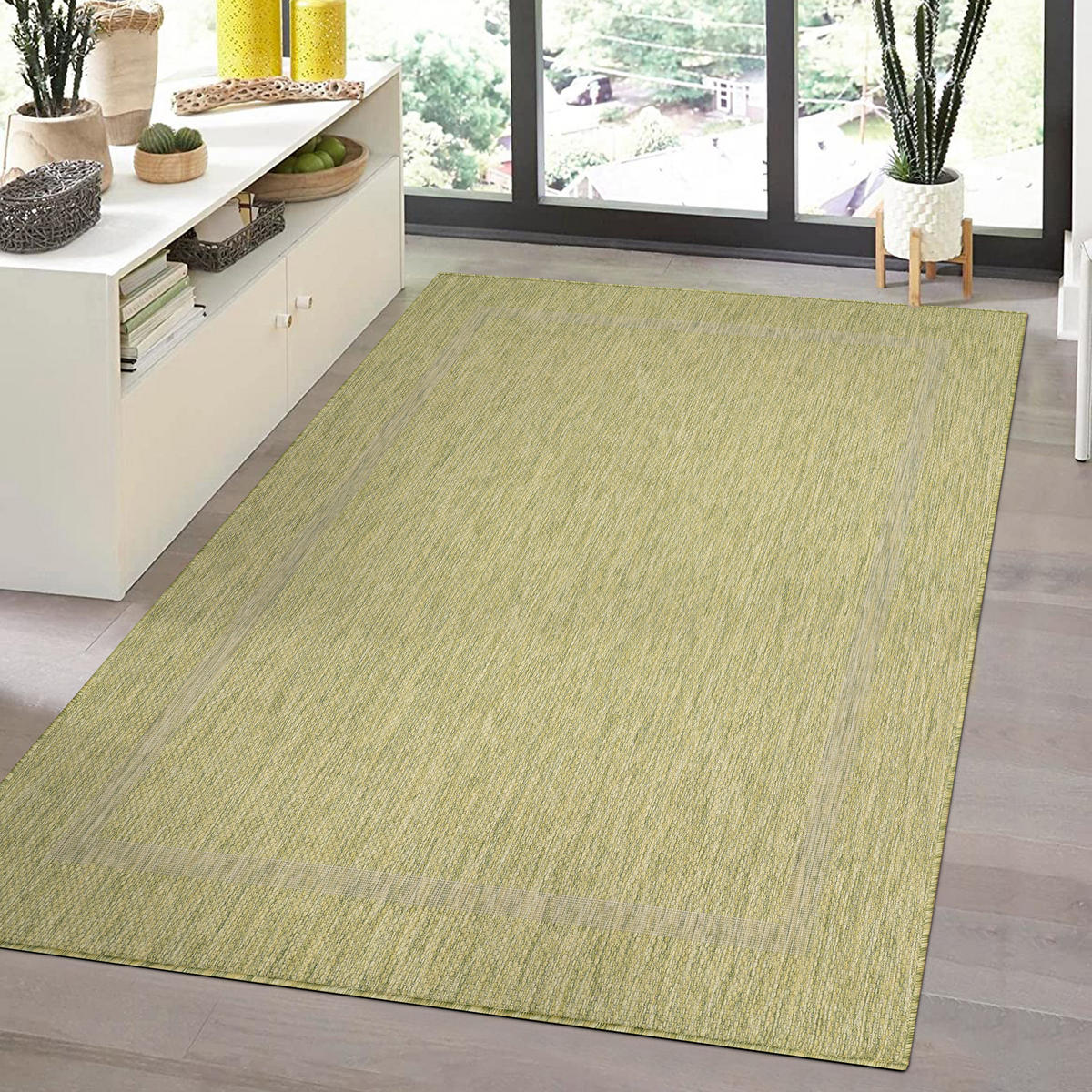 TEPPICH Outdoor Flachgewebe Uni-Design Polypropylen Balkon Grün Läufer 80x150 - Grün, Textil (80/150cm) - KADIMA DESIGN