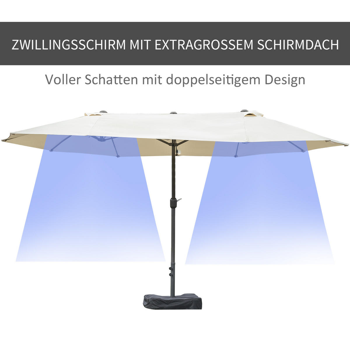 SONNENSCHIRM, Gartenschirm, Marktschirm, Doppelsonnenschirm, Terrassenschirm, Cremeweiß, Oval - Creme, Metall (270/460cm) - Outsunny