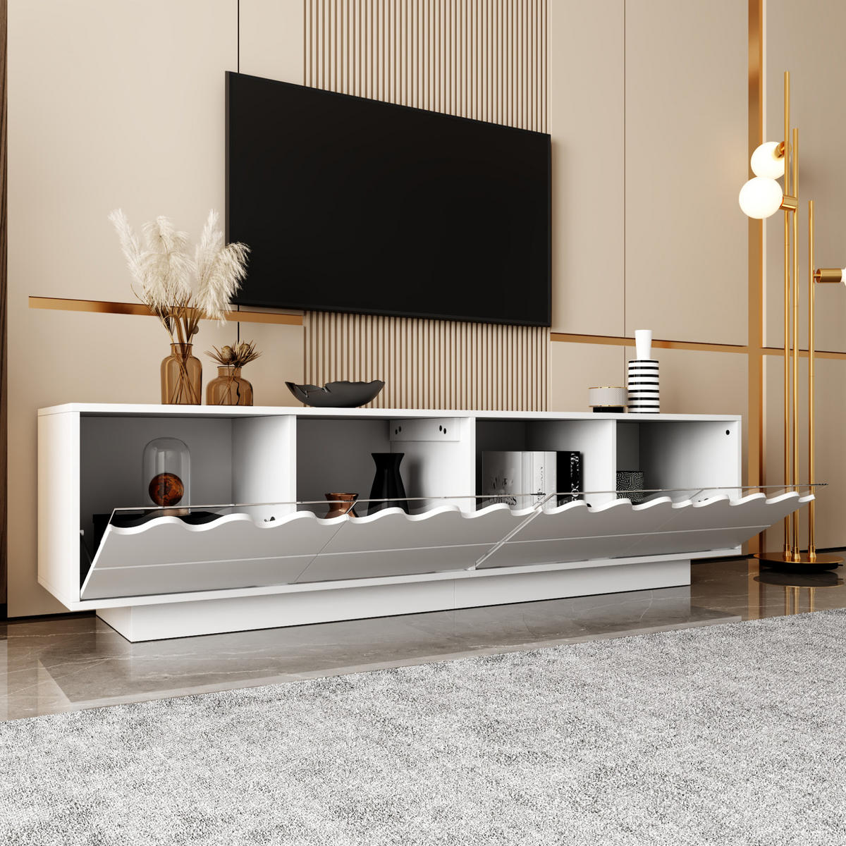 TV-LOWBOARD 170/40/45 cm mit 4 Türen und Glaselementen in Weiß - Weiß, Holzwerkstoff (170/40/45cm) - BEAOK
