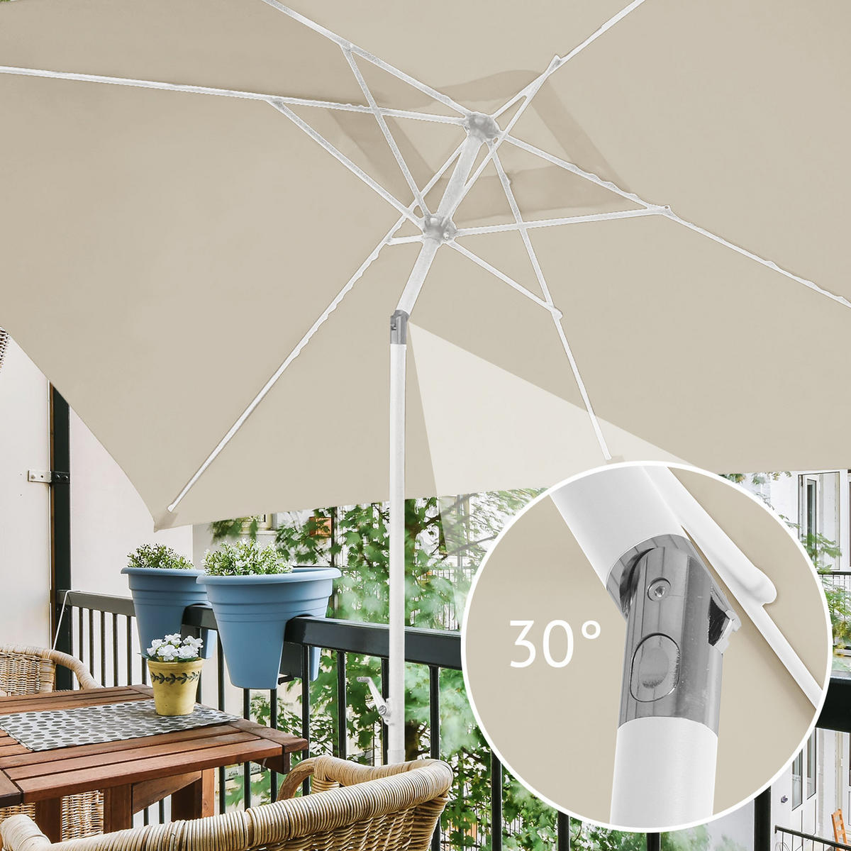 SONNENSCHIRM Set mit Ständer Beige - Beige, Textil (200/300cm) - SVITA