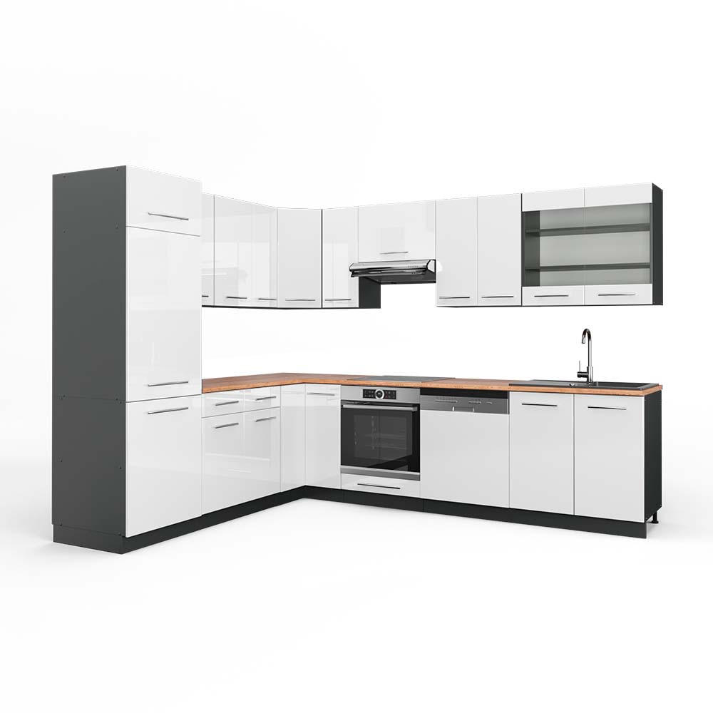 Vicco Eckküche Weiß Hochglanz, Anthrazit 287x206.8x60 cm