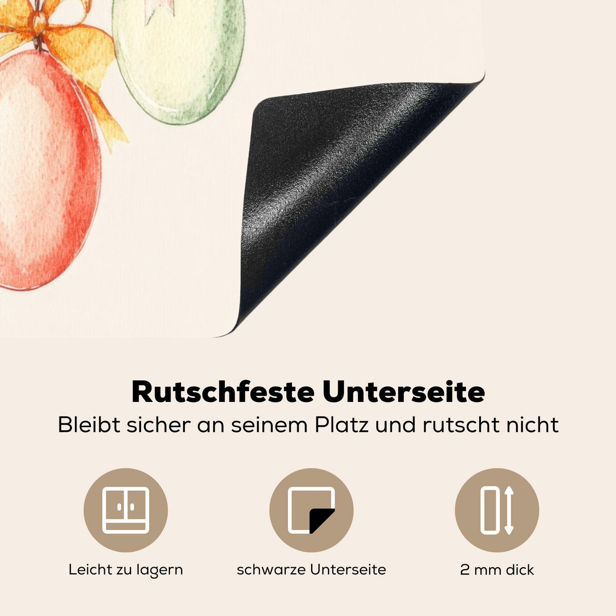 HERDABDECKPLATTE Osterkuchen - Schleife - Eier Ceranfeldabdeckung 59x52 cm - Creme, Kunststoff (59/52/0.2cm) - MuchoWow