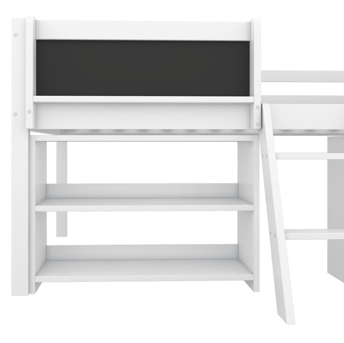 HALBHOHES BETT 90/200 cm, Weiß mit Stauraum, Leiter, ohne Matratze - Weiß, Holz (90/200cm) - MIVRAY
