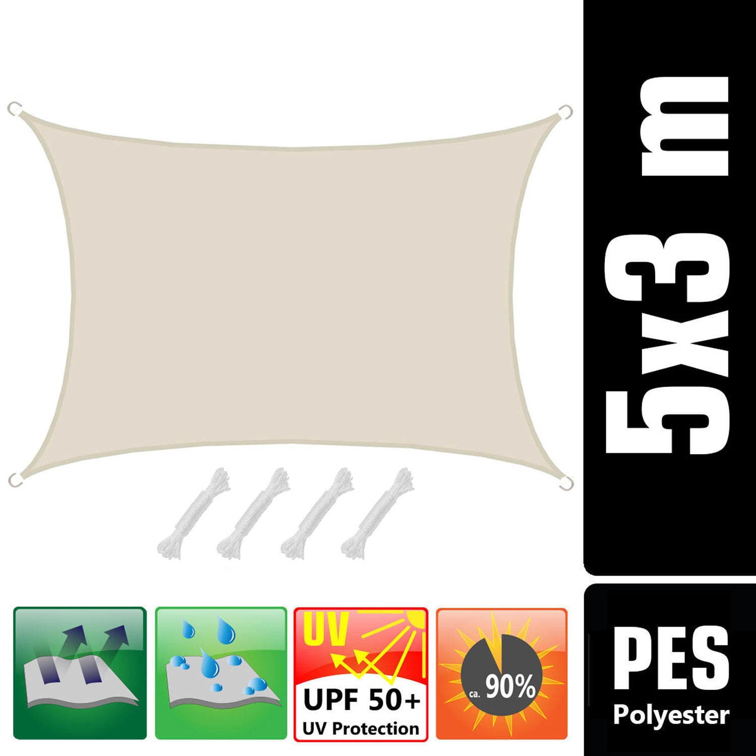 SONNENSEGEL Wasserdicht 500/300 cm Beige - Beige, Kunststoff (300/500cm) - Amanka