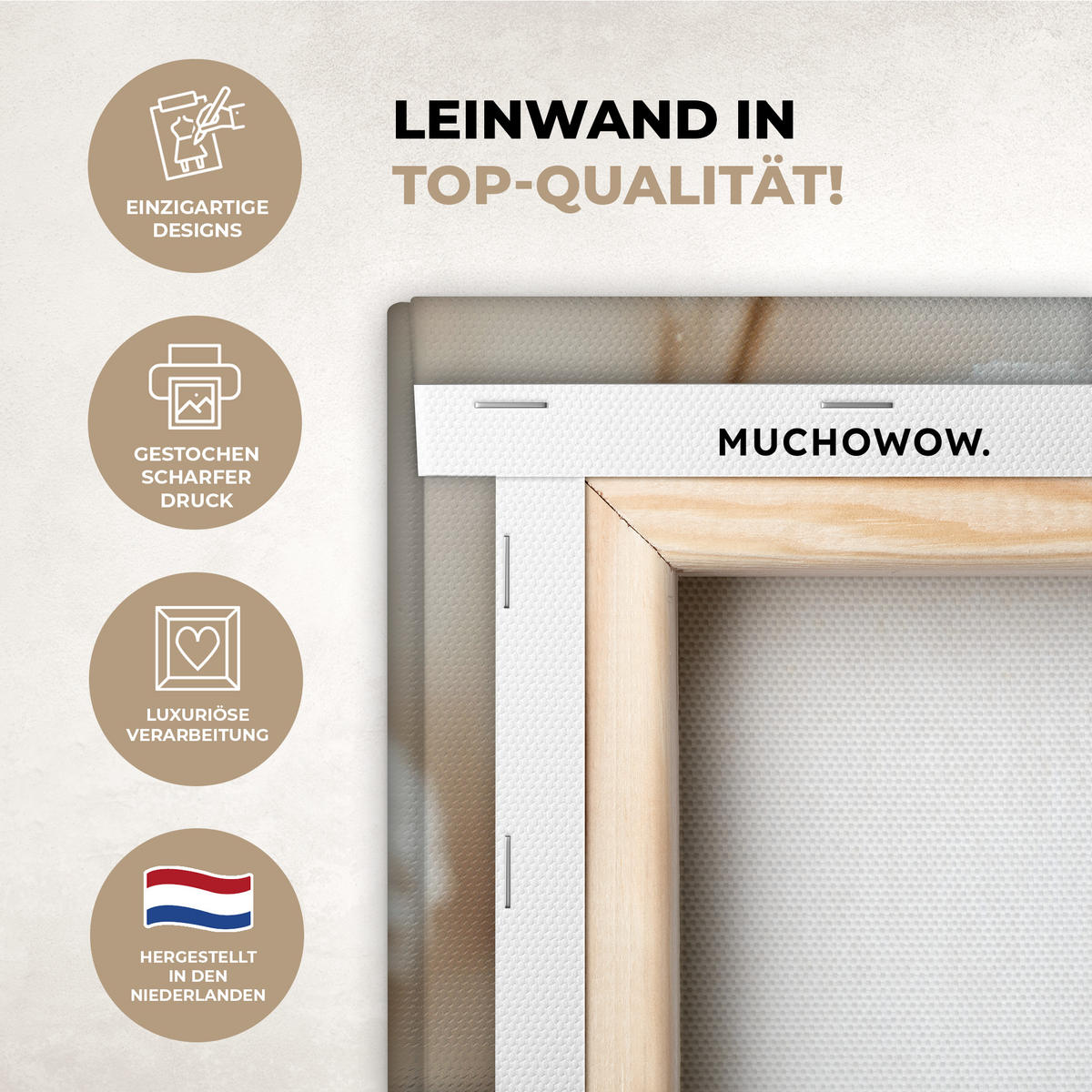 LEINWANDBILD Blumen - Winter - Weiß - Schnee - Beige Wanddeko 90x60 cm - Creme, Textil (90/60cm) - MuchoWow