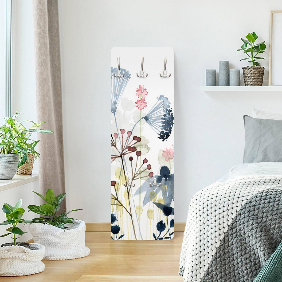 WANDGARDEROBE - Wildblumen Aquarell I 34/105 cm - Weiß, Holzwerkstoff (34/105/1.6cm) - Bilderwelten