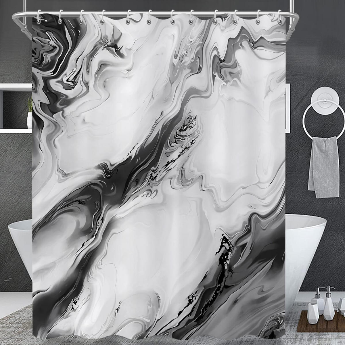 DUSCHVORHANG Aquarell Marmor 180 x 180 cm - Schwarz, Textil (180/180cm) - Kaket