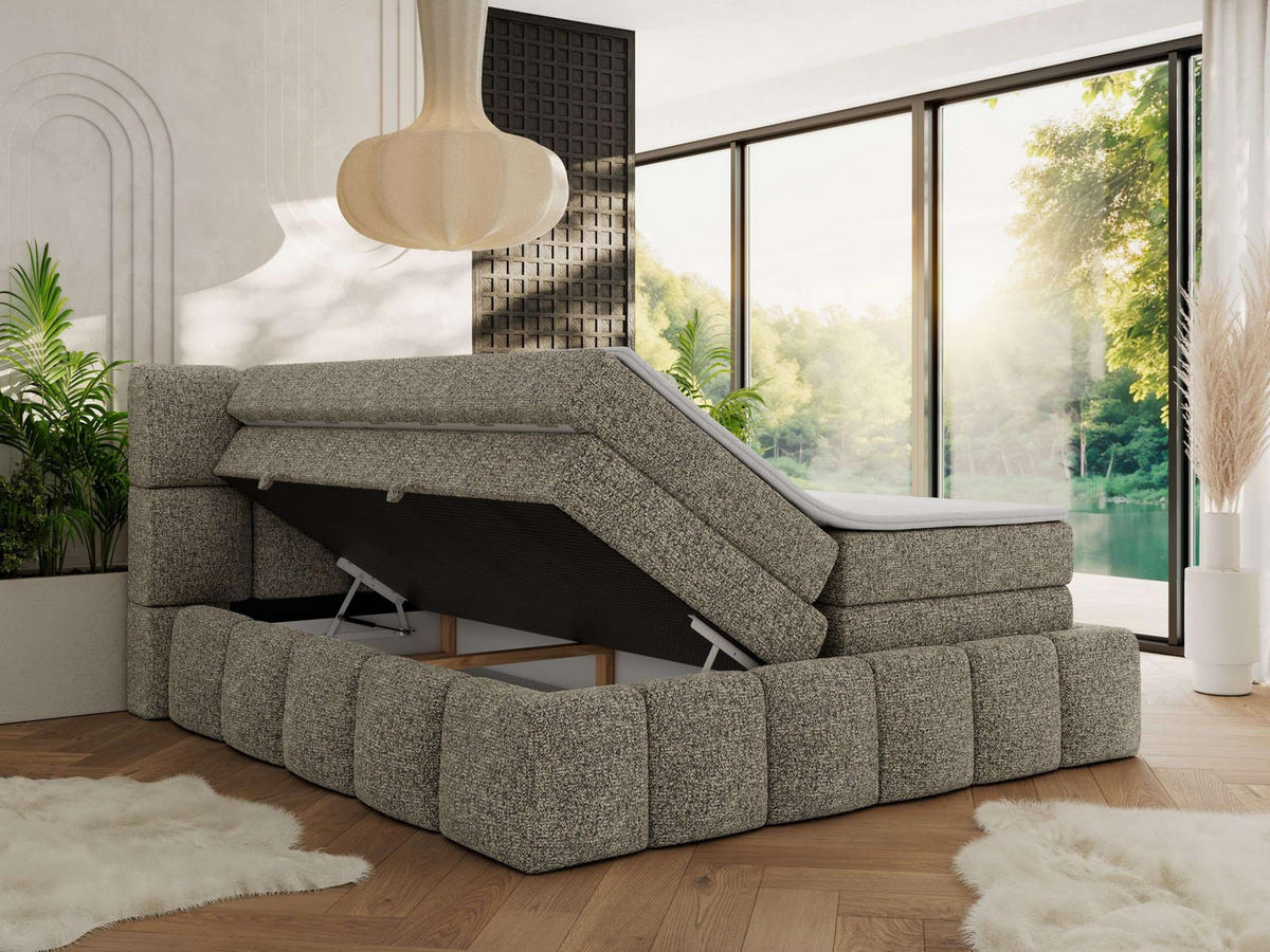 BOXSPRINGBETT NIRA KING 140/200 Grau Strukture - H3 - Grau, Holz/Textil (140/200cm) - MKS