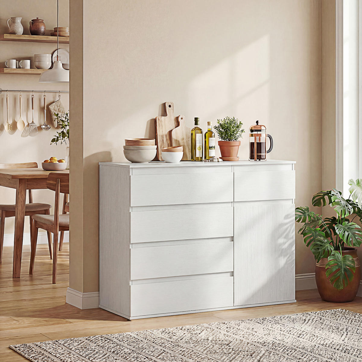 KOMOODE DE-12967 5 Schubladen und Soft-Close-Tür Weiß - Weiß, Holzwerkstoff (100/80/40cm) - ComfortXL