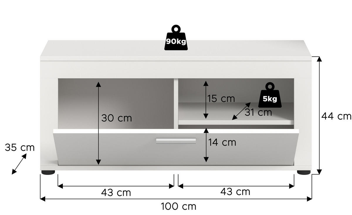 SITZBANK Milo (B/H/T: ca. 100/44/35 cm) in weiß/weiß - Weiß, Holzwerkstoff (100/44/35cm)