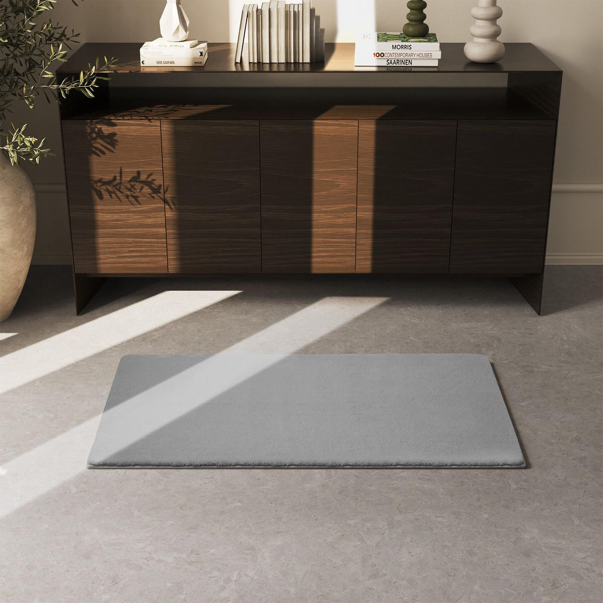 KURZFLORTEPPICH Soft Zone,rutschfeste Unterseite,grau - Grau, Kunststoff (110/60cm) - tectake