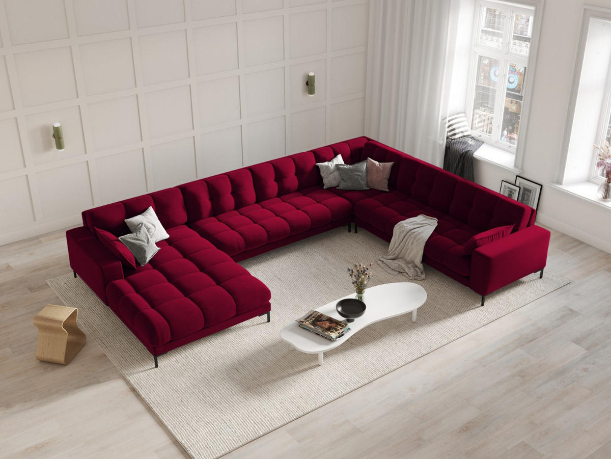 PANORAMASOFA rechts Mamaia aus Samt rot 7 Sitzplätze - Rot, Textil (256/75/327cm) - Micadoni