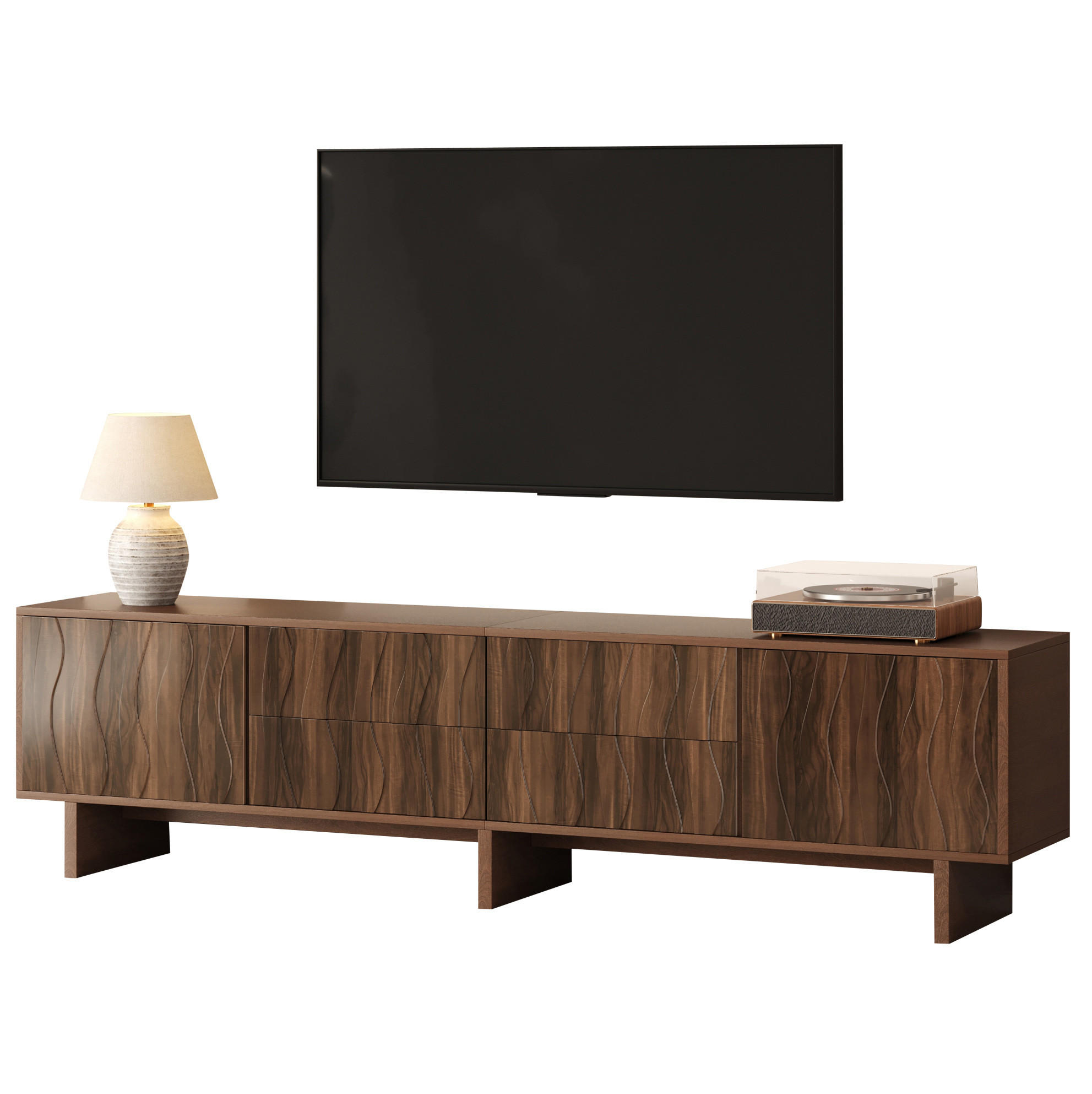 TV-LOWBOARD 180/40/56 cm mit 4 Schubladen und 2 Türen in Wellenoptik aus Spanplatte, Walnuss - Braun, Holzwerkstoff (180/56/40cm) - Redom