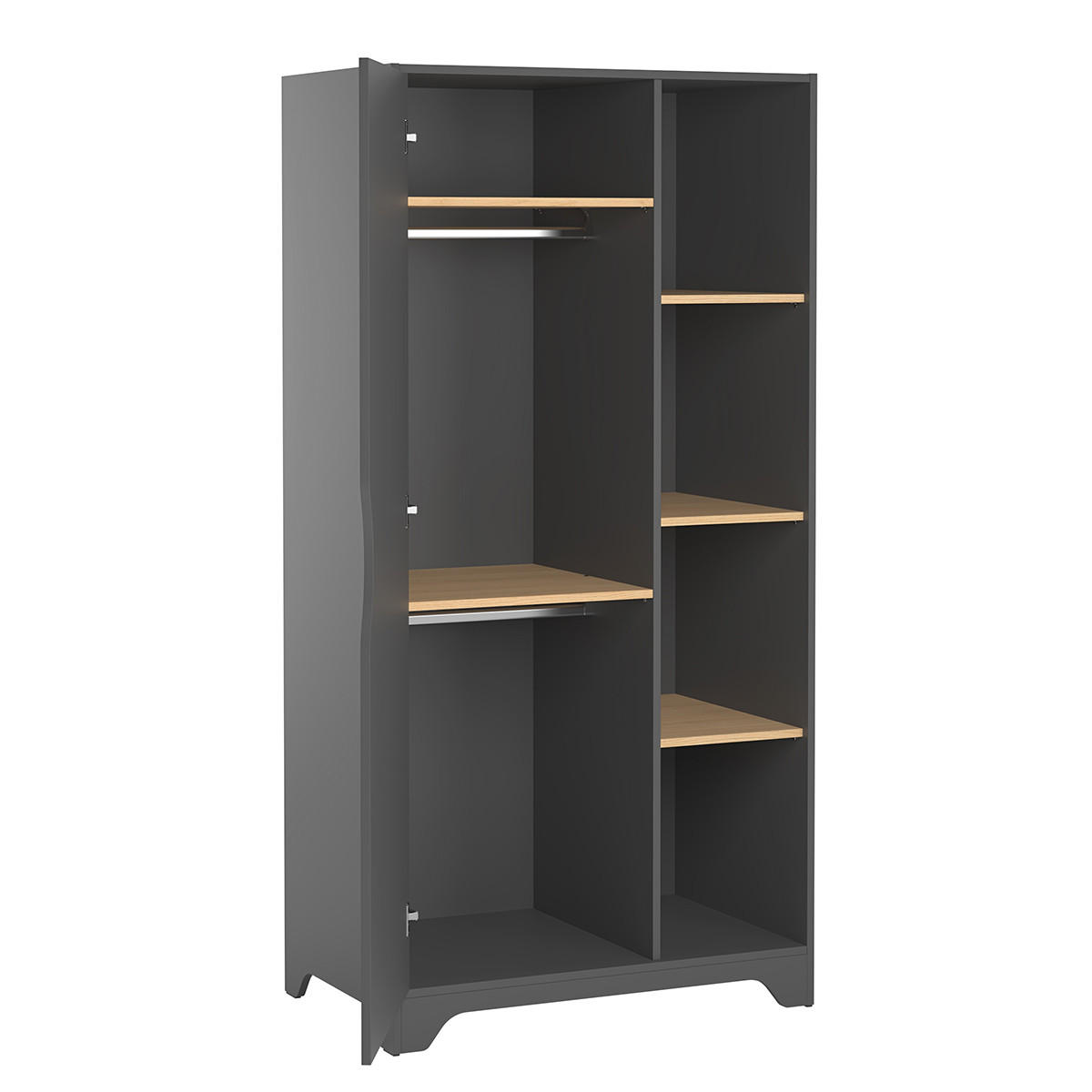 SCHRANK mit 1 Tür und 3 offenen Regalen L88.5cm - Leaf - Anthrazit, Holzwerkstoff (52/179.5/88.5cm) - Calicosy