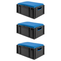 EUROBOX 3x NextGen Seat Blau, HxBxT 26,5x40x60cm, 44 Liter, Griffe offen, Schwarz - Schwarz, Kunststoff (40/26.5/60cm) - PROREGAL