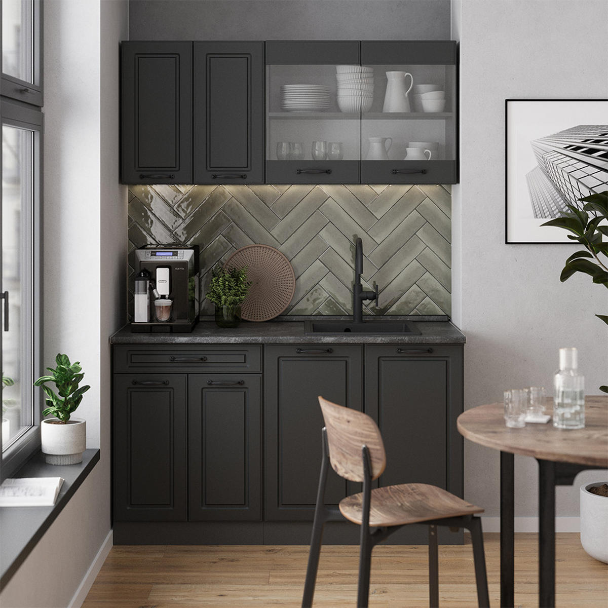 SINGLEKÜCHE R-Line Anthrazit Landhaus/Anthrazit 140 cm ohne Arbeitsplatte - Anthrazit, Holzwerkstoff (140/81.6/46cm) - Vicco