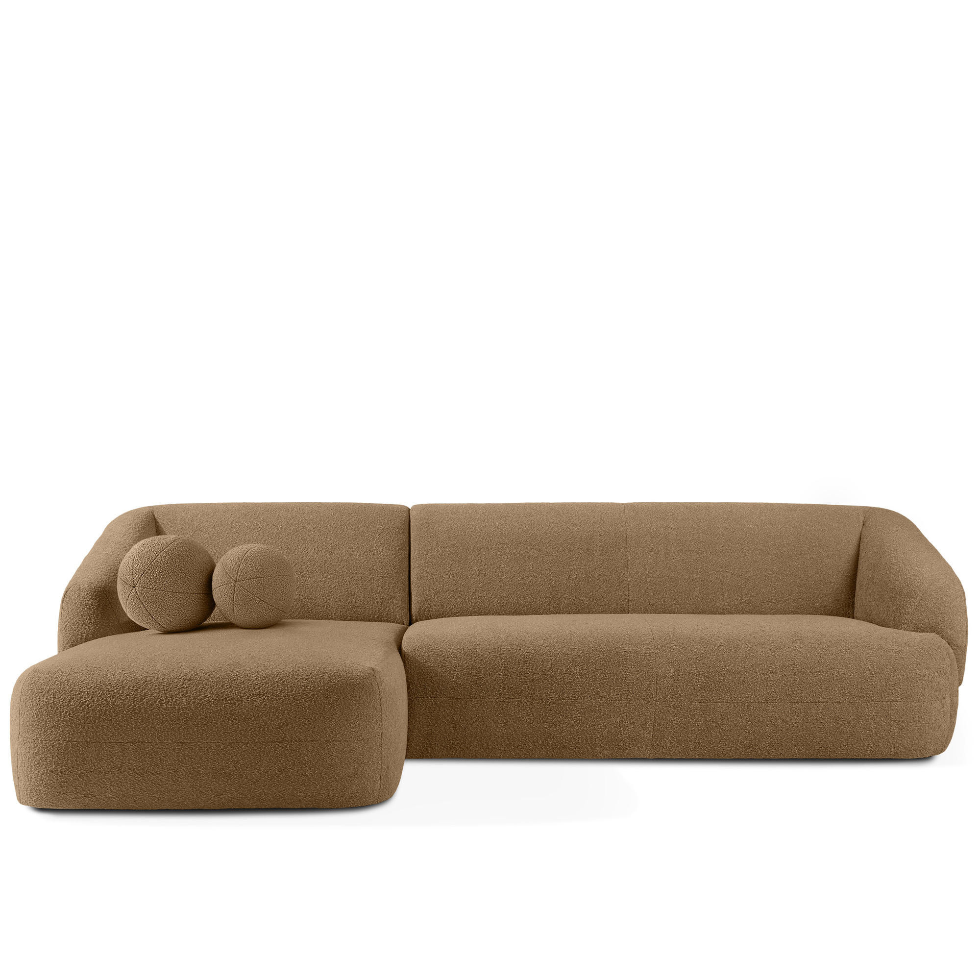 ECKSOFA LINKS VIRA, Dunkelbeige, Bouclé - Schwarz/Braun, Holz/Holzwerkstoff (300/160cm) - KONSIMO®