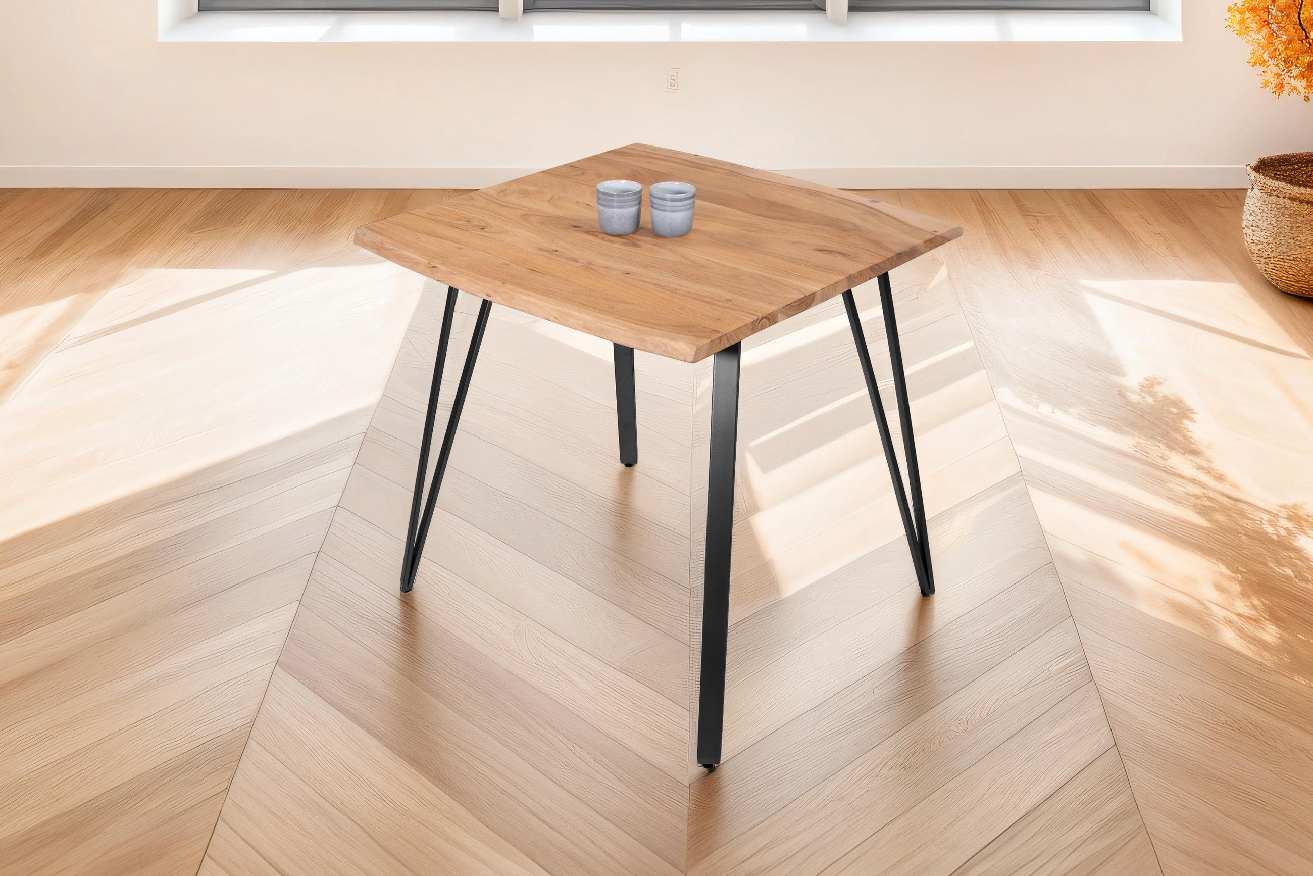 ESSTISCH CELIA - Beige/Schwarz, Holz/Metall (80/80/77cm) - SAM