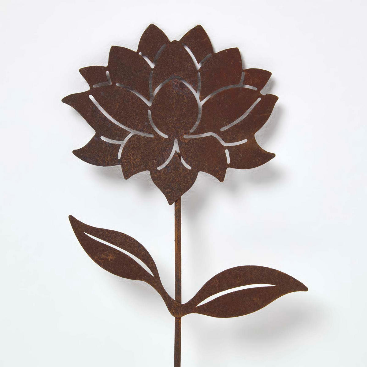 GARTENSTECKER Metall – 2er-Set Dahlien Gartendeko in Rostoptik - Rostfarben, Metall (37cm) - Homescapes