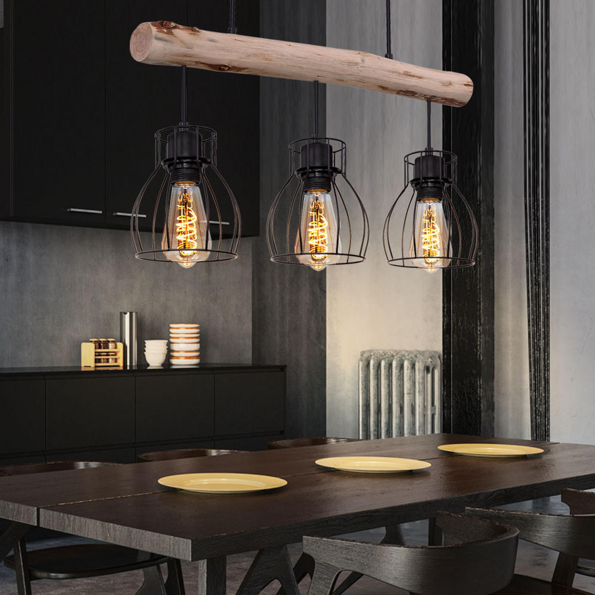 HÄNGELEUCHTE Metall Braun Holzoptik - Braun, Holz (60/13.6/140cm)