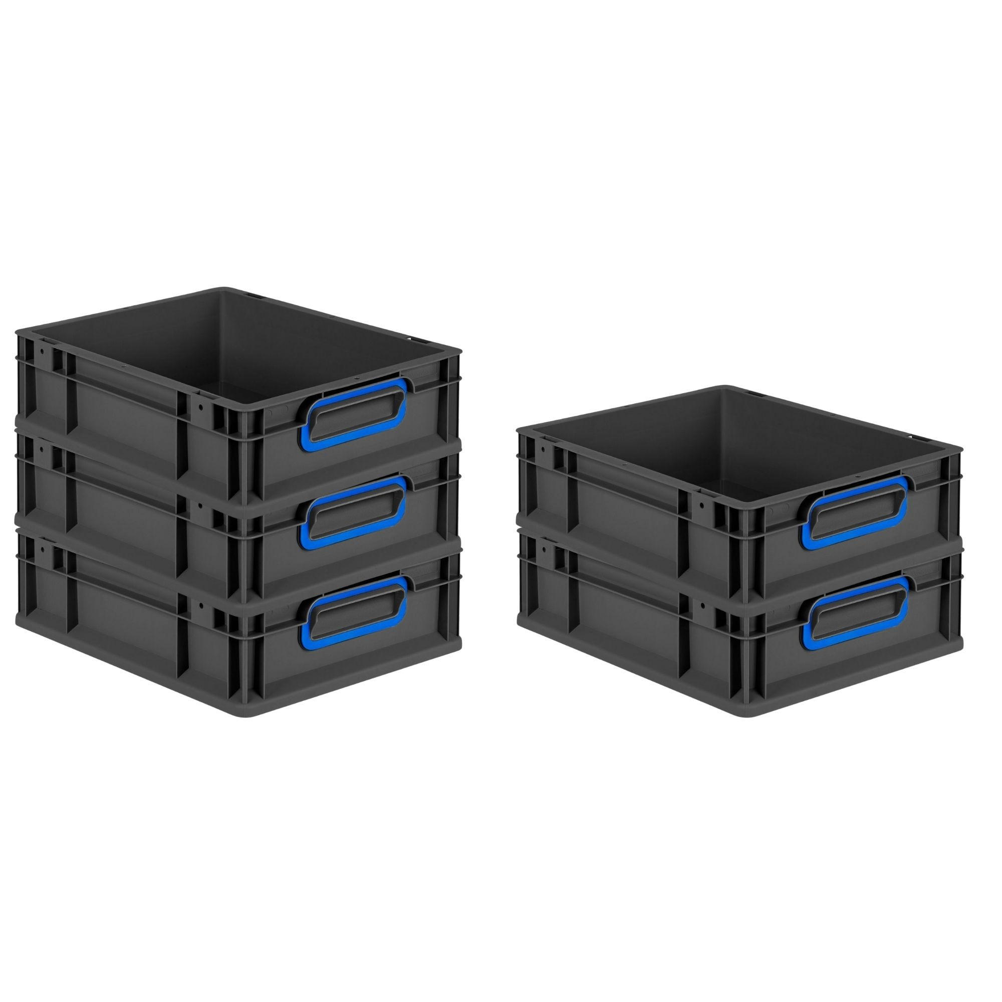 EUROBOX 5x NextGen Color 12x30x40 cm 11 Liter Griffe blau zu, Schwarz - Blau/Schwarz, Kunststoff (30/12/40cm) - PROREGAL