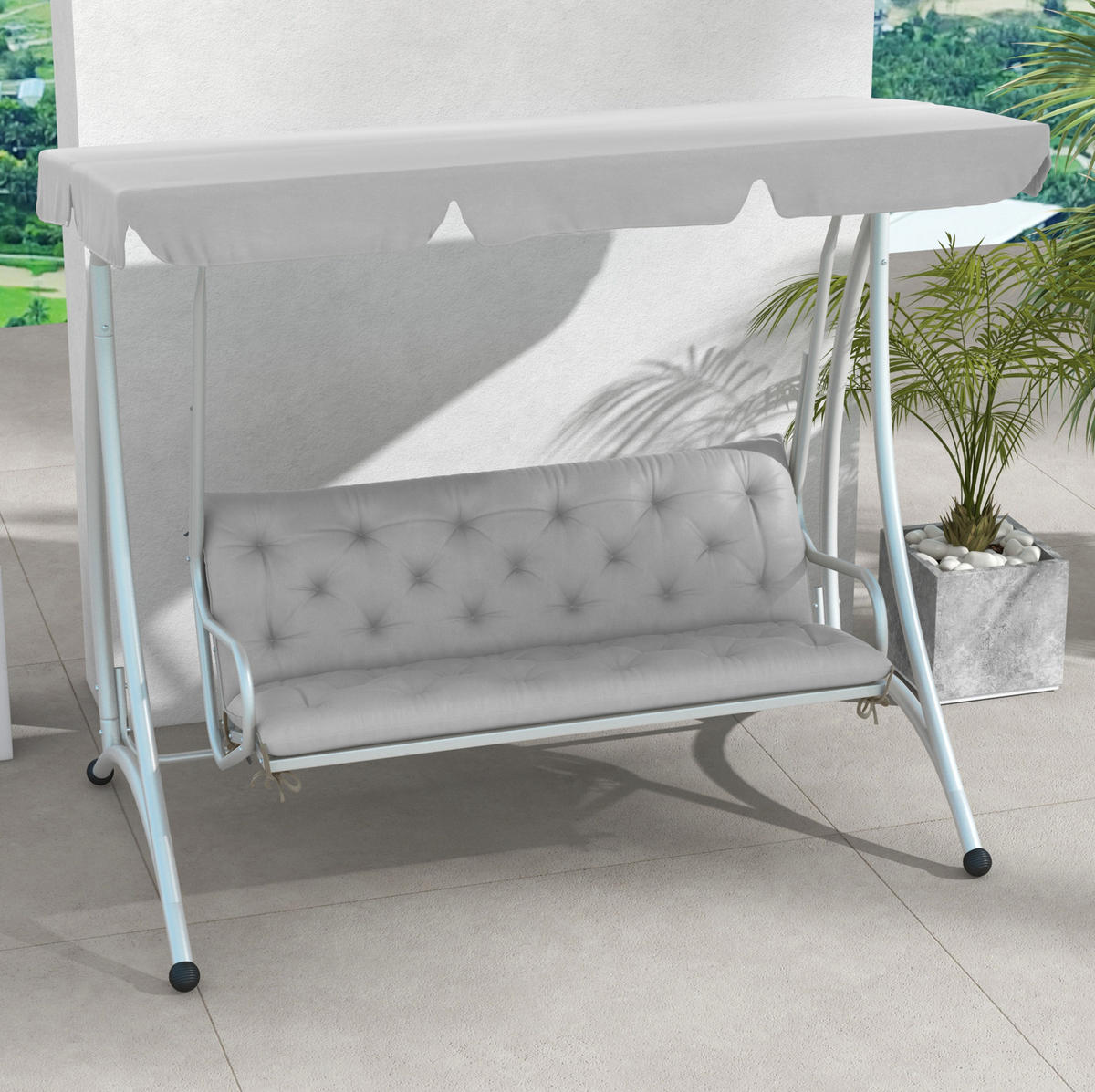 HOLLYWOODSCHAUKELAUFLAGE aus Polyester 150x98x8 cm in Hellgrau mit 6 Bändern - Hellgrau, Textil (98/8/150cm) - Modfu