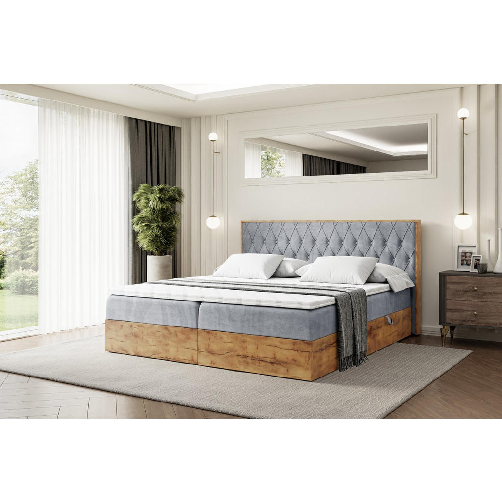 Thumbnail - Altdecor Boxbett, Grau, Holzwerkstoff, Höhe ca. 20 cm, 180x200 cm, Schlafzimmer, Betten, Boxspringbetten