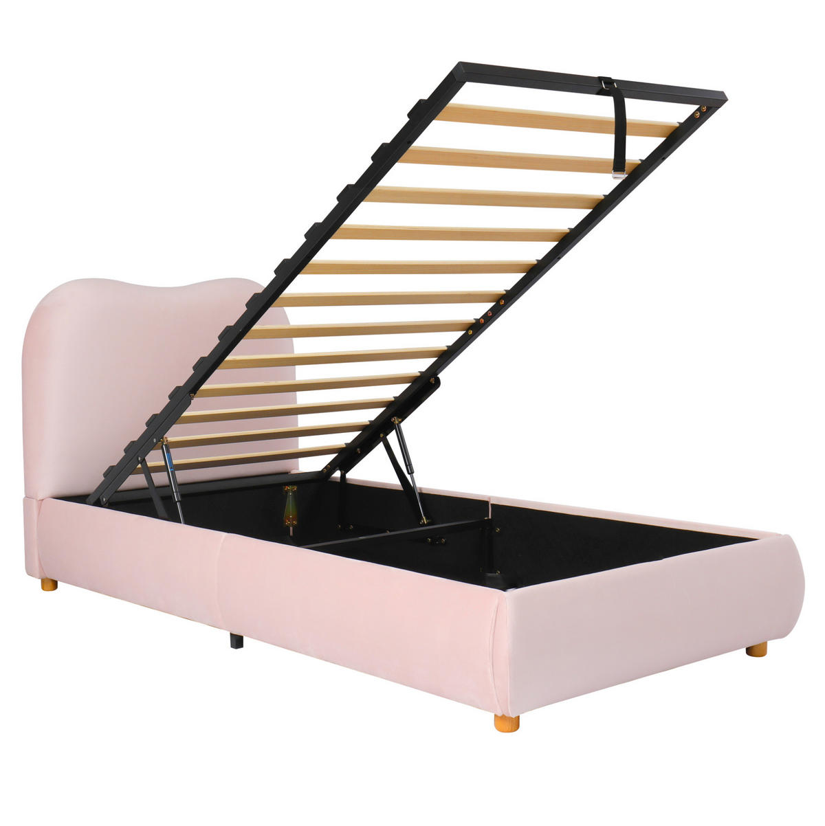 SAMT-POLSTERBETT 90/200 cm mit Bettkasten und gepolstertem Kopfteil in Rosa - Rosa, Textil (90/200cm) - BEAOK