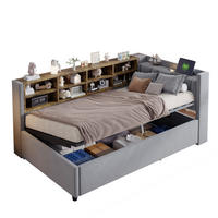 SAMT-POLSTERBETT 90/200 cm mit Bettkasten & USB-Anschluss - Hellgrau, Textil (90/200cm) - BEAOK