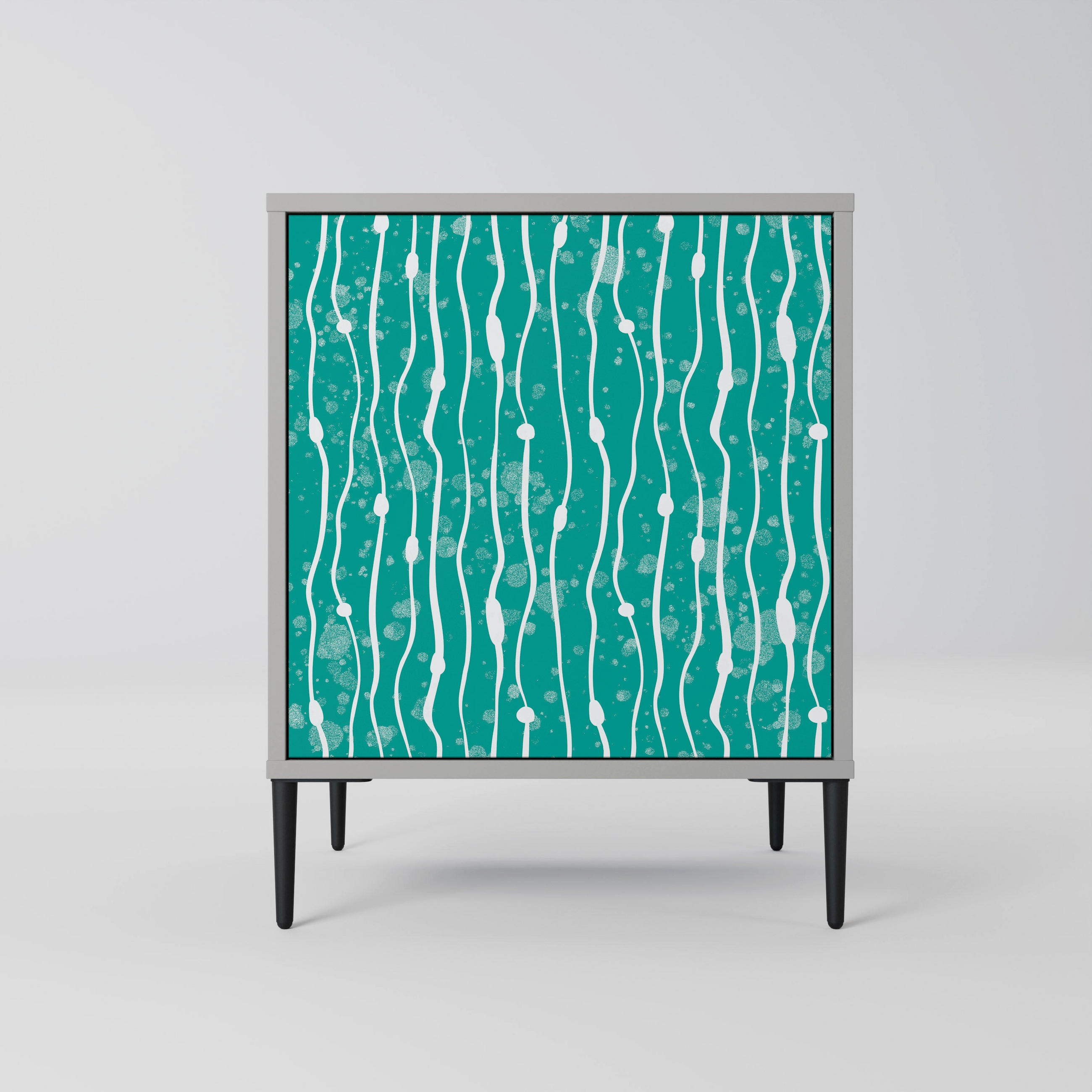 SIDEBOARD TURQUOISE RAIN, Grau, 57,5x42x72,5 cm, Schwarze Metallfüße - Multicolor/Schwarz, Holzwerkstoff/Metall (57.5/72.5/42cm) - SpaceRebels