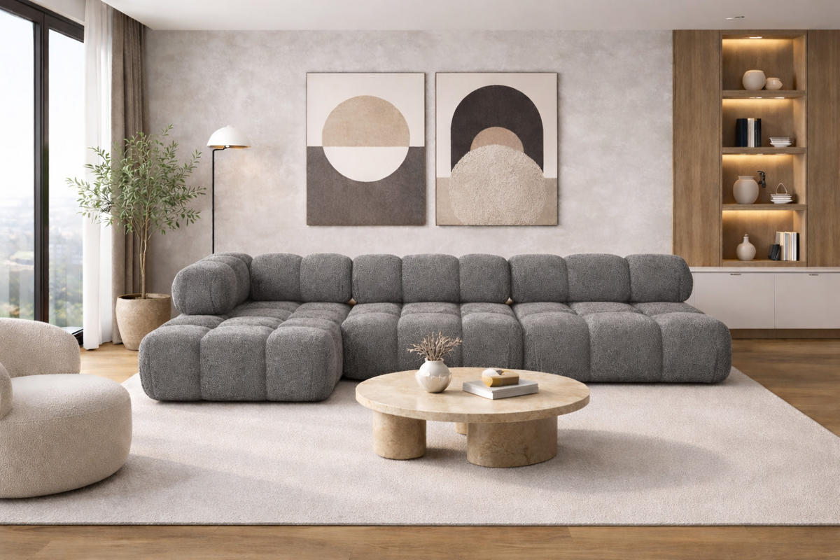 ECKSOFA L-Form Modulare, Bouclé-Stoff Abriamo, Dunkelgrau, Links, Selia - Dunkelgrau, Holz (285/160cm) - Kaiser Möbel