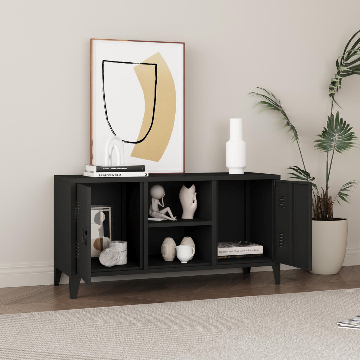 SIDEBOARD Kotka - Schwarz, Metall (113/58/40cm) - [en.casa]
