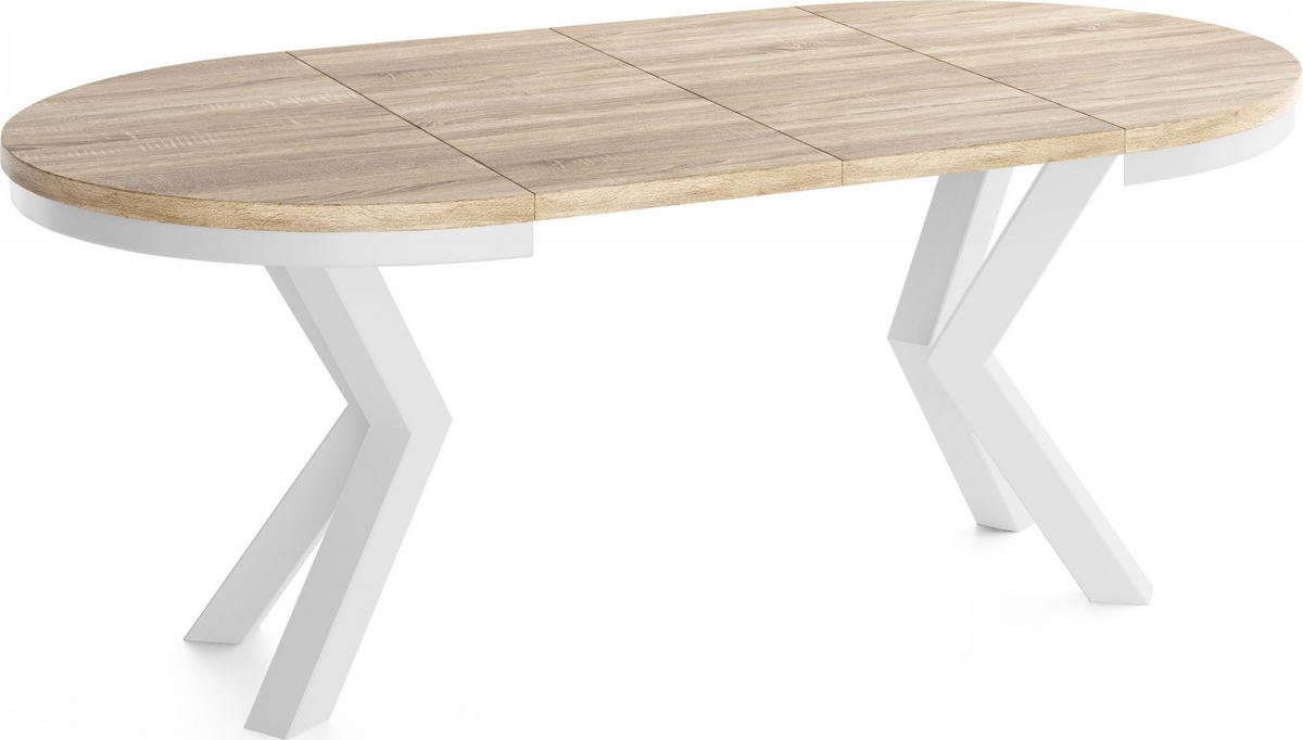 ESSTISCH Clara Weiß runder ausziehbarer, Dunkelgrauer Chicago Beton 120-200/120/76 cm - Dunkelgrau/Weiß, Holzwerkstoff/Metall (120/120/76cm) - WFL GROUP