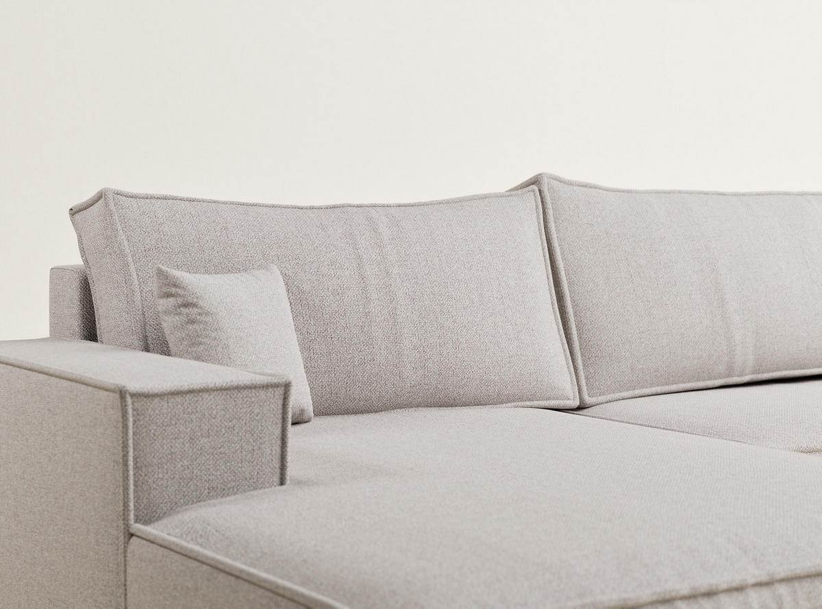 WOHNLANDSCHAFT Kyoto Hellbeige Webstoff - Beige/Schwarz, Holz/Holzwerkstoff (398/70/148cm) - Maison de Reve