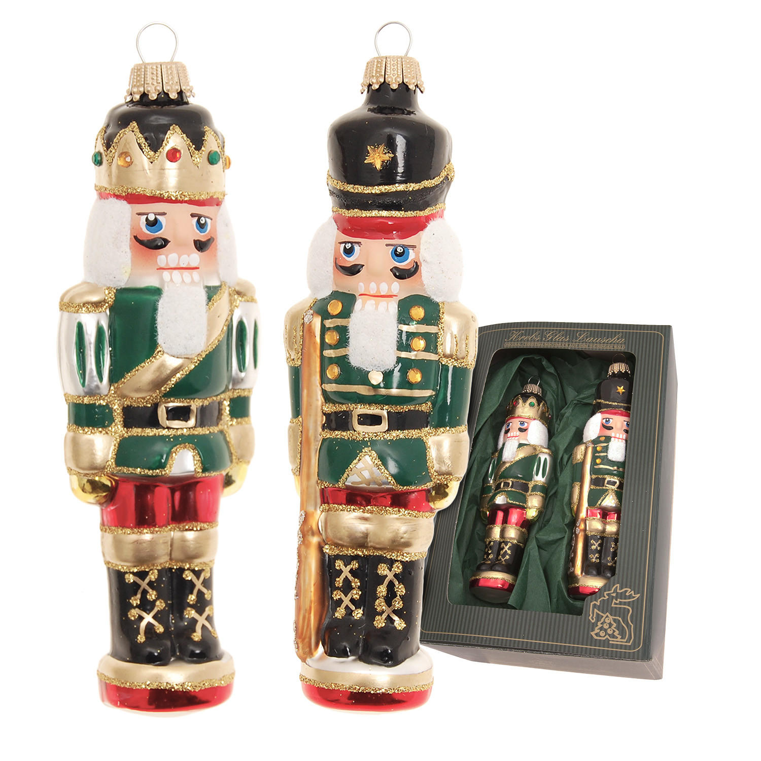 CHRISTBAUMSCHMUCK Nussknacker Set Mehrfarbig 13cm (Glas / 2 Stk.) - Multicolor, Glas (4/13/3cm) - Krebs Glas Lauscha