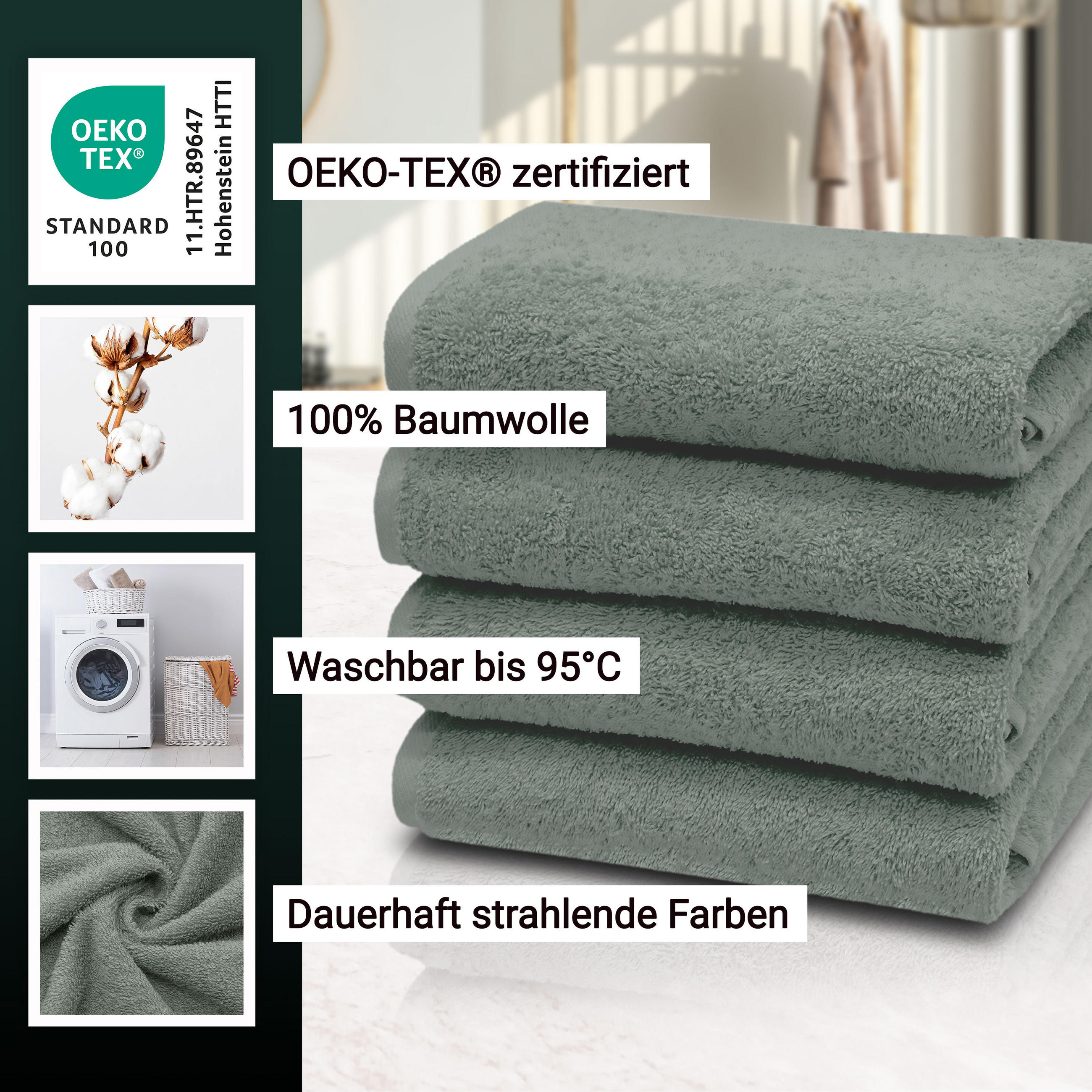 HANDTÜCHER, 4er-Set, 50x100 cm, 100% Baumwolle, Grau - Hellgrau, Textil (50/100cm) - Zollner
