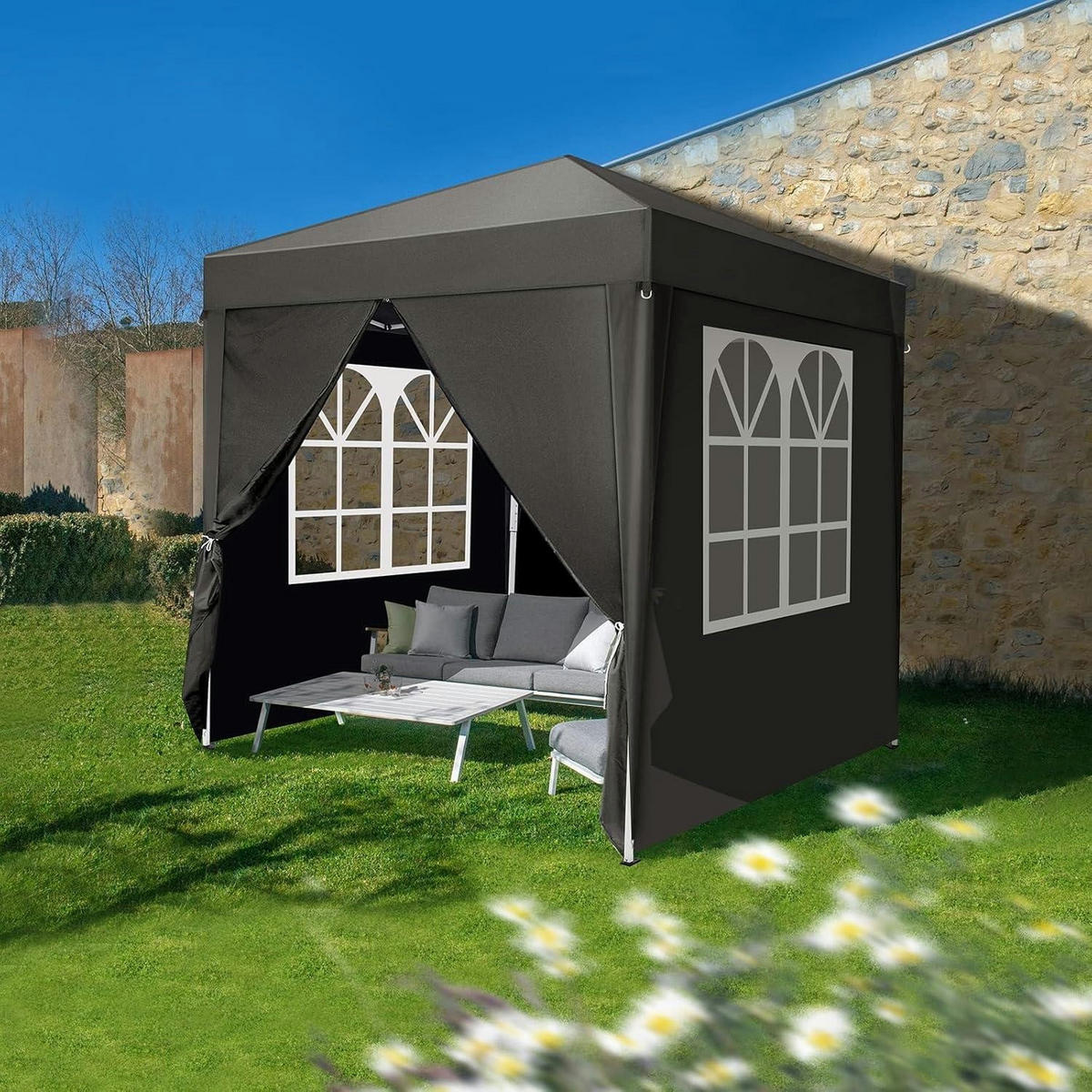 FALTPAVILLON 2 x 2 m Dunkelgrau mit 4 Seitenteilen - Anthrazit, Textil (200/245/200cm)