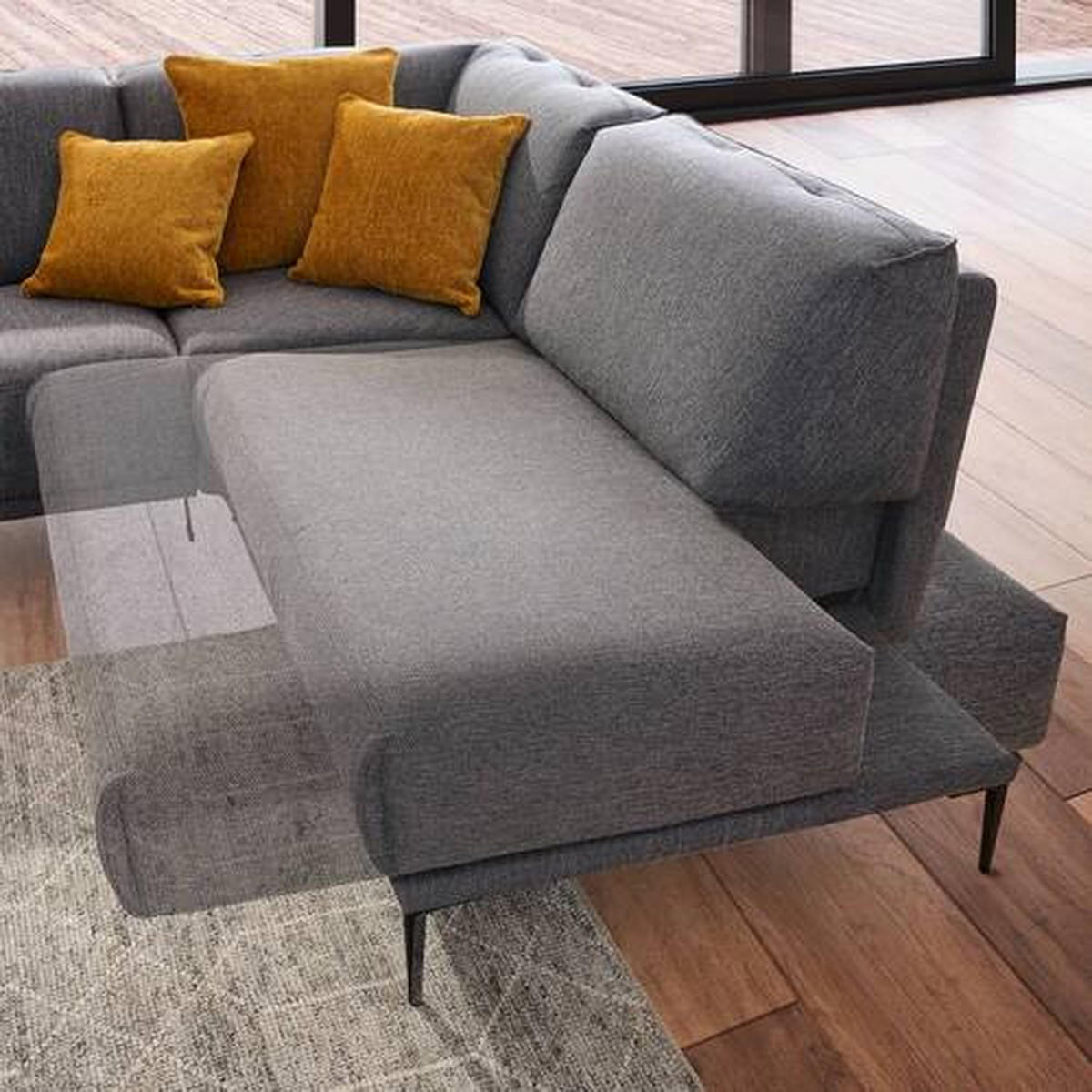 ECKSOFA in Flachgewebe Graphitfarben  - Schwarz/Graphitfarben, Design, Textil/Metall (260/210cm) - Johann Jakob