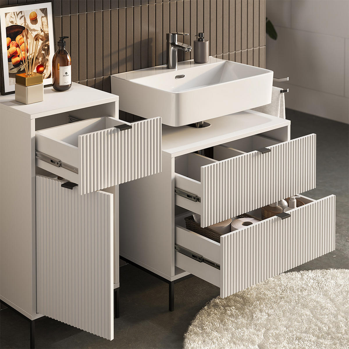 BADMÖBEL-SET Eliza Weiß 3 Teile - Weiß, Holzwerkstoff (70/63/45.1cm) - Vicco