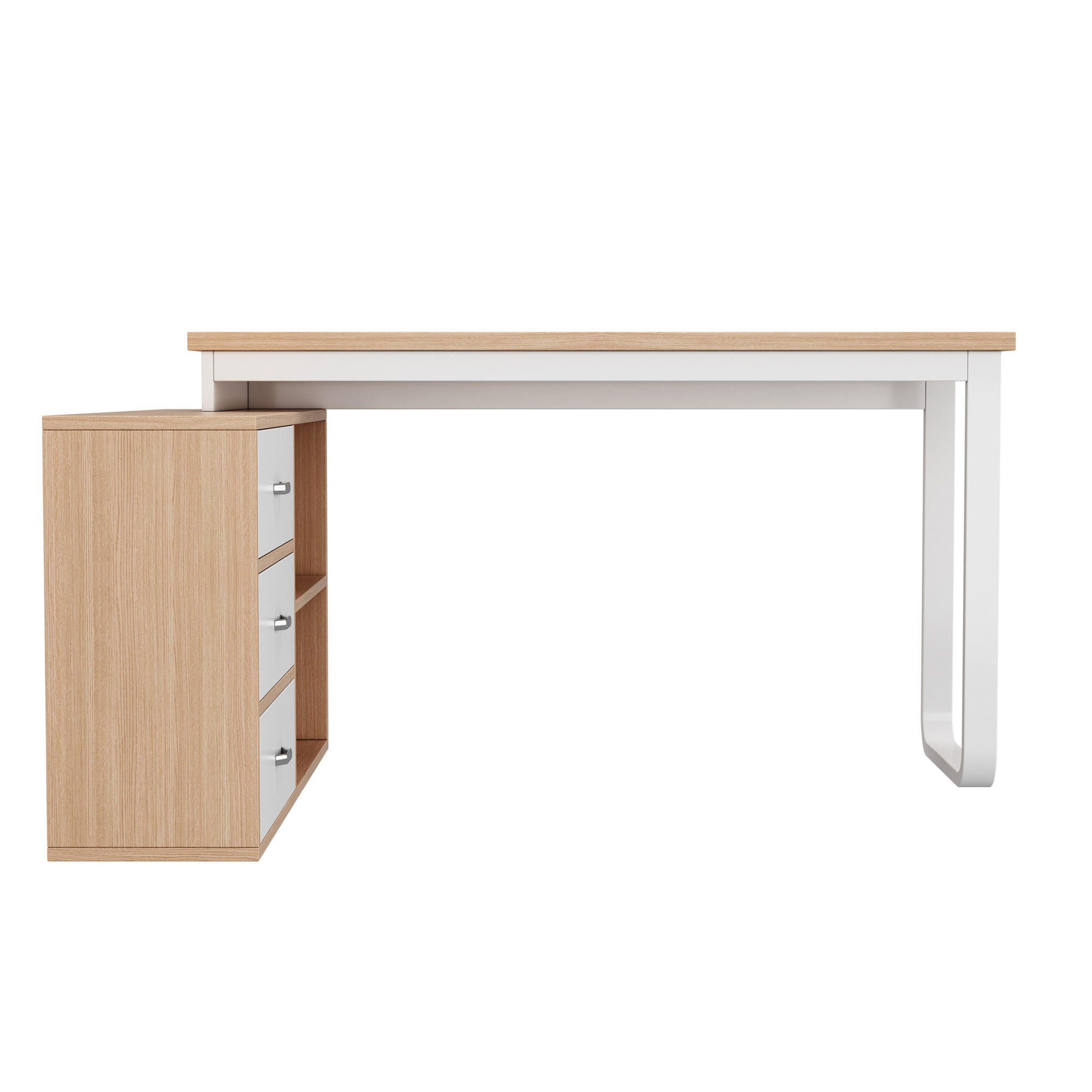 SCHREIBTISCH Naturfarben 147/100/75,3 cm mit 3 Schubladen und 2 offenen Fächern - Naturfarben, Holzwerkstoff (100/147/75.3cm) - PANGIVO