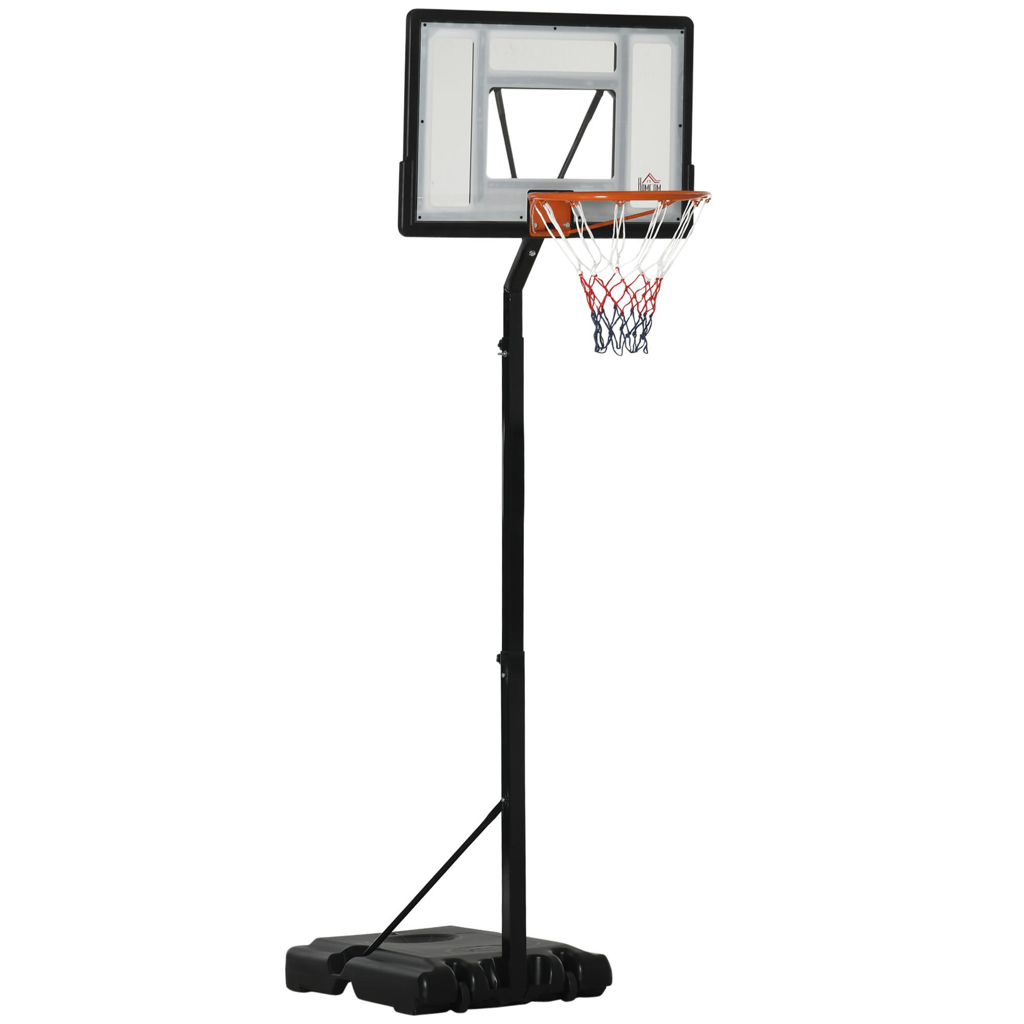 HOMCOM BASKETBALOVÝ STOJAN s kolečky, pojízdný, výškově nastavitelný 210–260 cm, ocel, černý