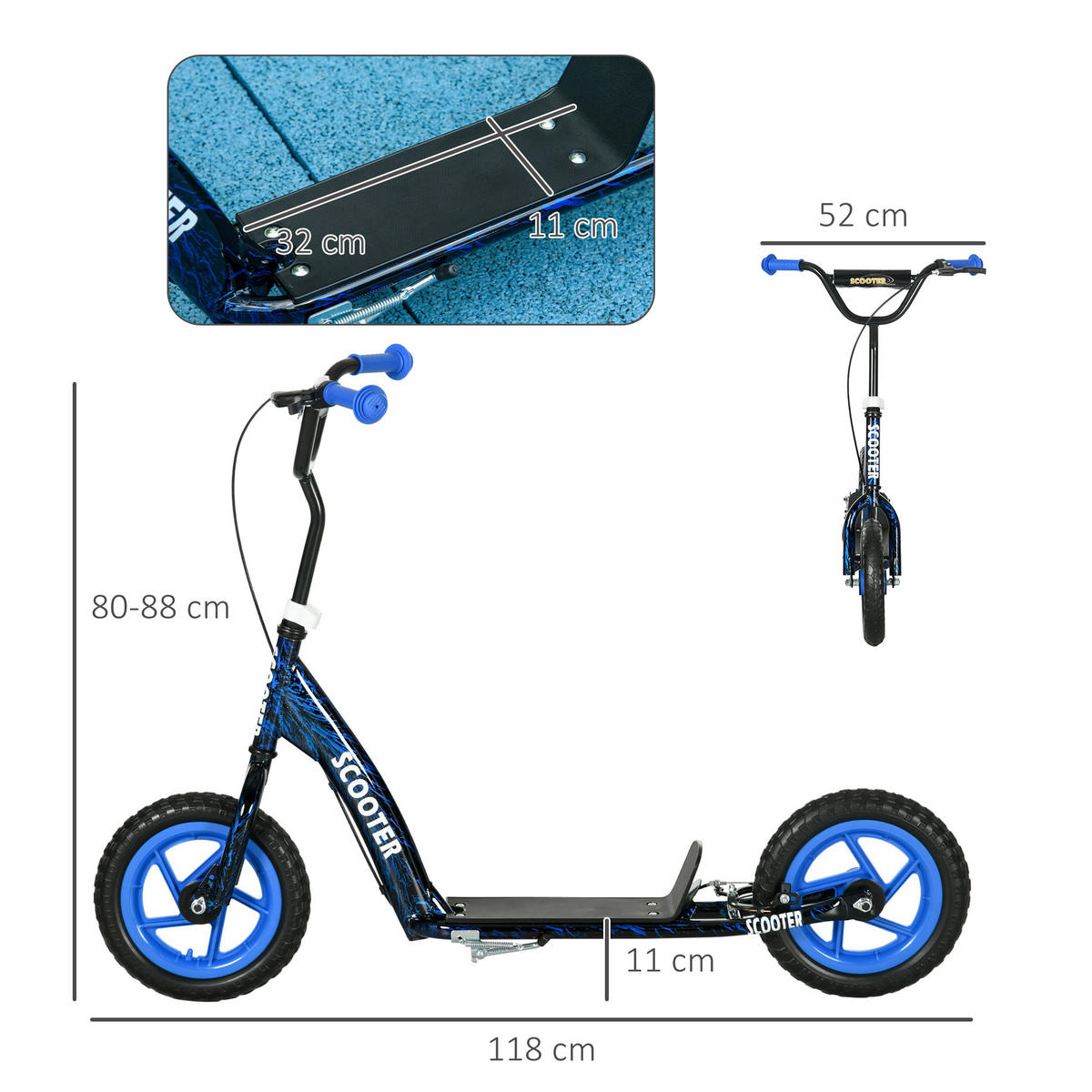 KINDERSCOOTER DE-16947 grandes roues 5 niveaux réglable Bleu - Blau, Metall (118/52/88cm) - ComfortXL