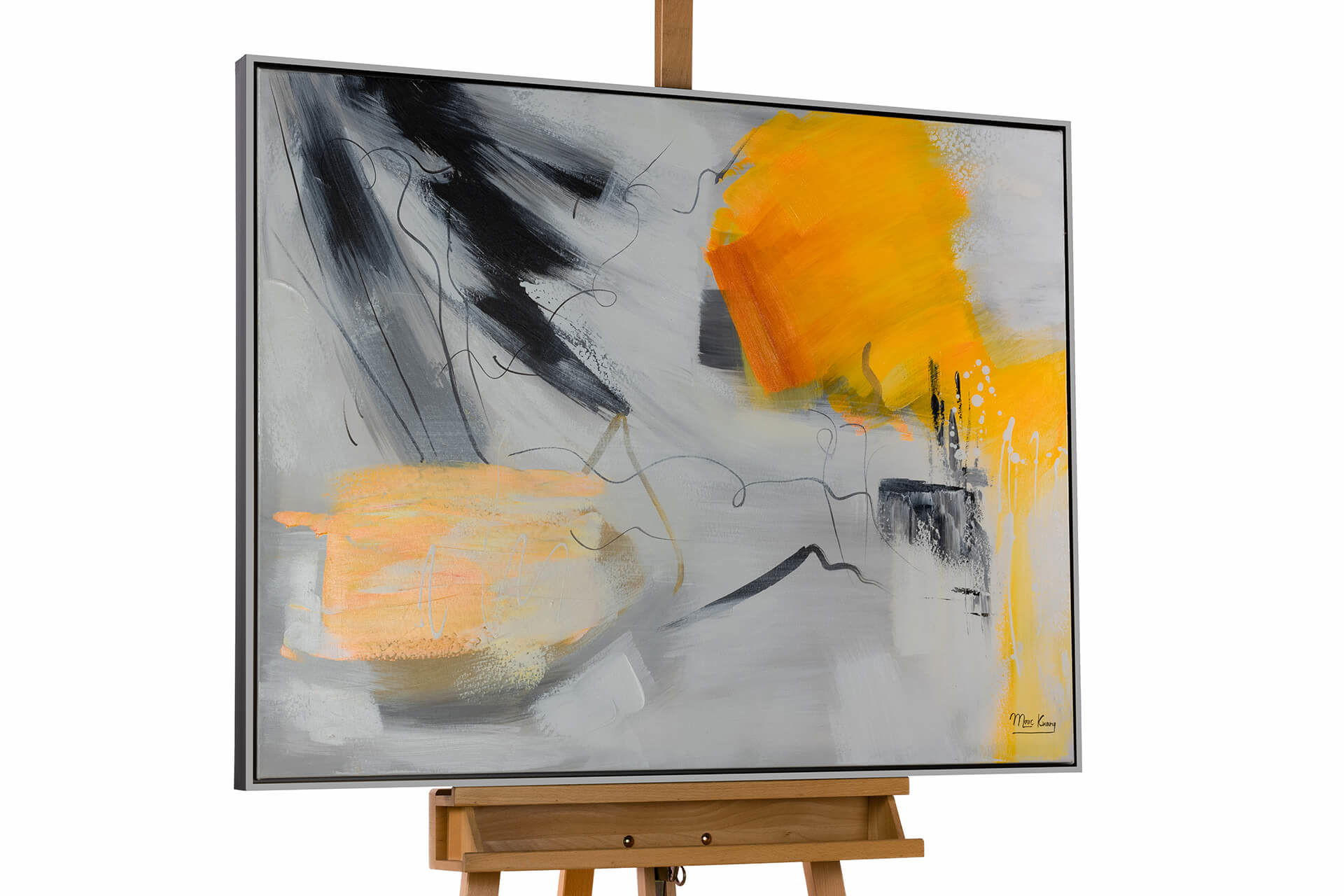 KUNSTLOFT RUČNĚ MALOVANÝ AKRYLOVÝ OBRAZ ŠEDÝ/ORANŽOVÝ, 103/78 CM