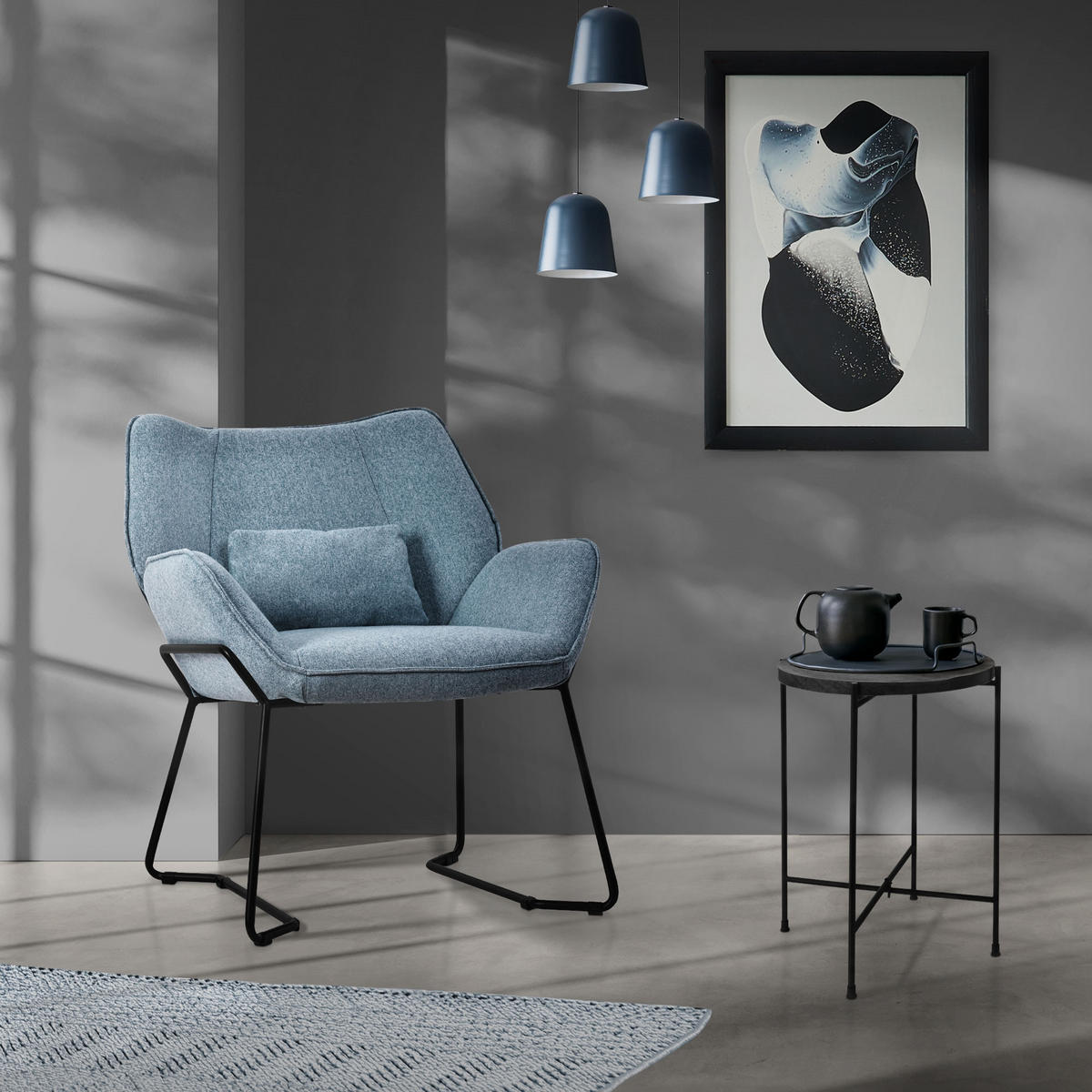 RELAXSESSEL Leinen Blau - Blau, Metall (77/85/75cm) - ML-DESIGN